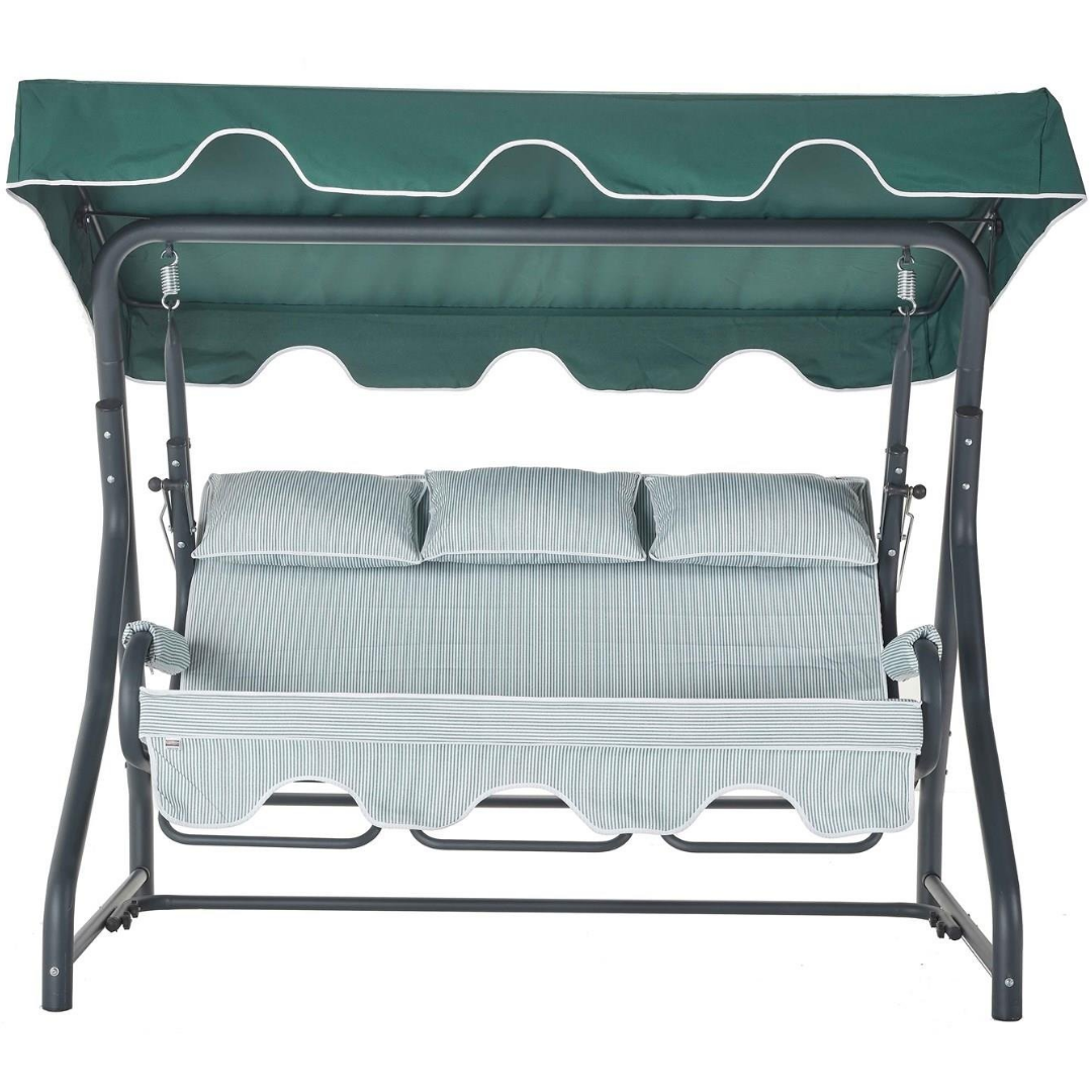 Erinöz Salvia 3 Kişilik Bahçe Balkon Teras Salıncağı - Minder: Yeşil Çizgili Tente: Yeşil