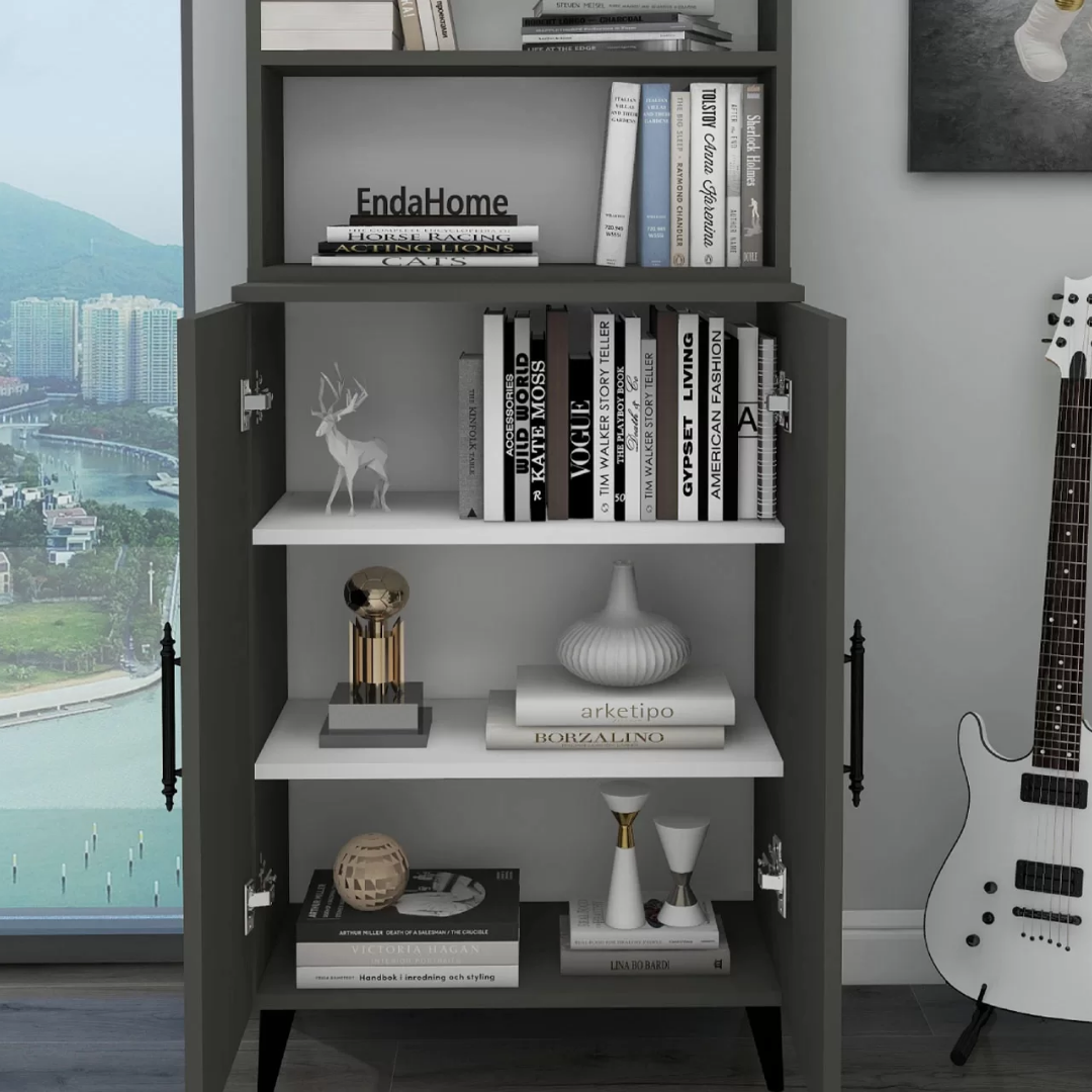 Enda Home Oras 6 Raflı 2 Kapaklı Klasik Kitaplık Antrasit