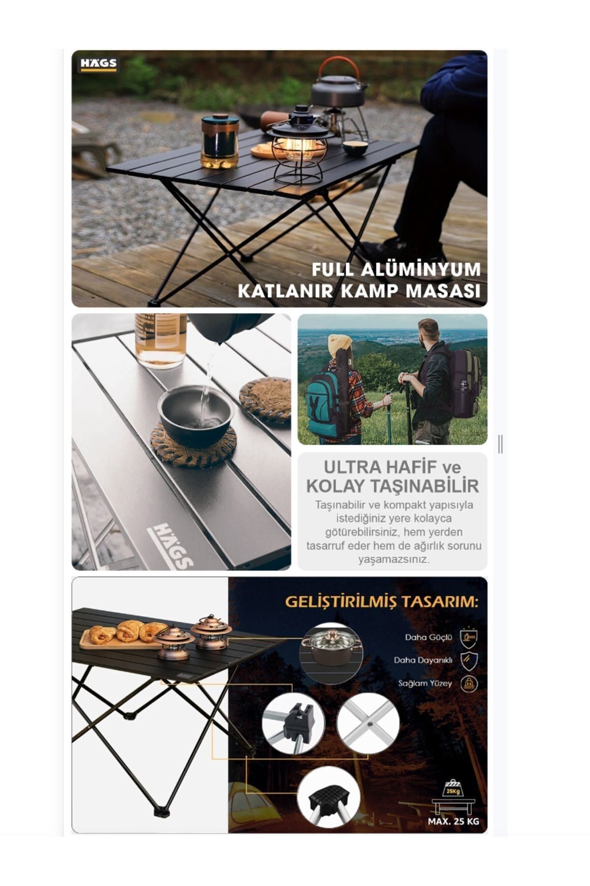 HAEGS Full Alüminyum Katlanır Kamp Sehpası, Plaj, Outdoor Hafif Kamp Piknik Masası Küçük Boy - Gümüş