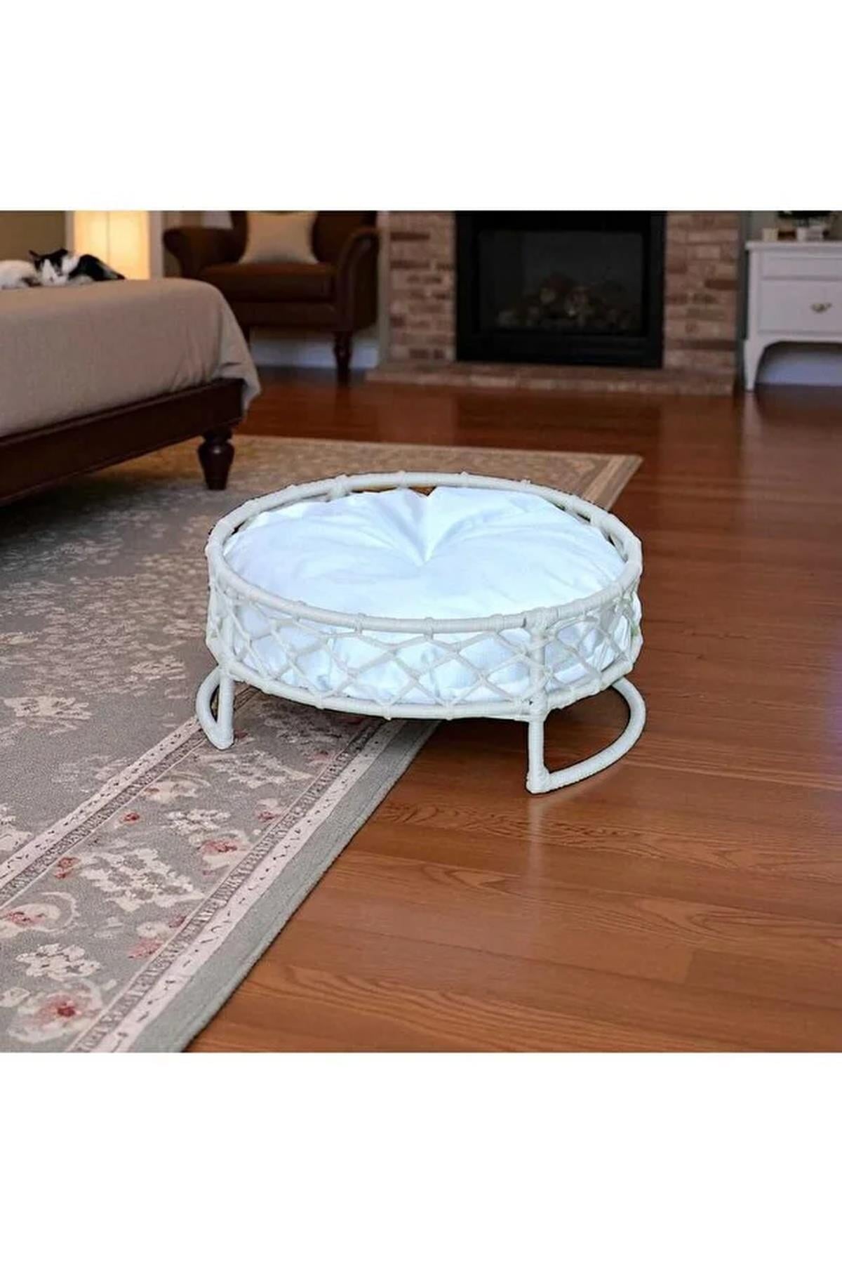 Tasaryum Kedi ve Köpek El Örgüsü Yatağı, Yuvası Krem