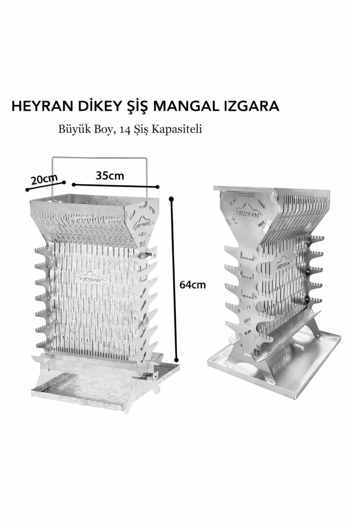 Heyran Büyük Boy 14 Şiş Kapasiteli Yeni Nesil Dik Mangal, Izgara