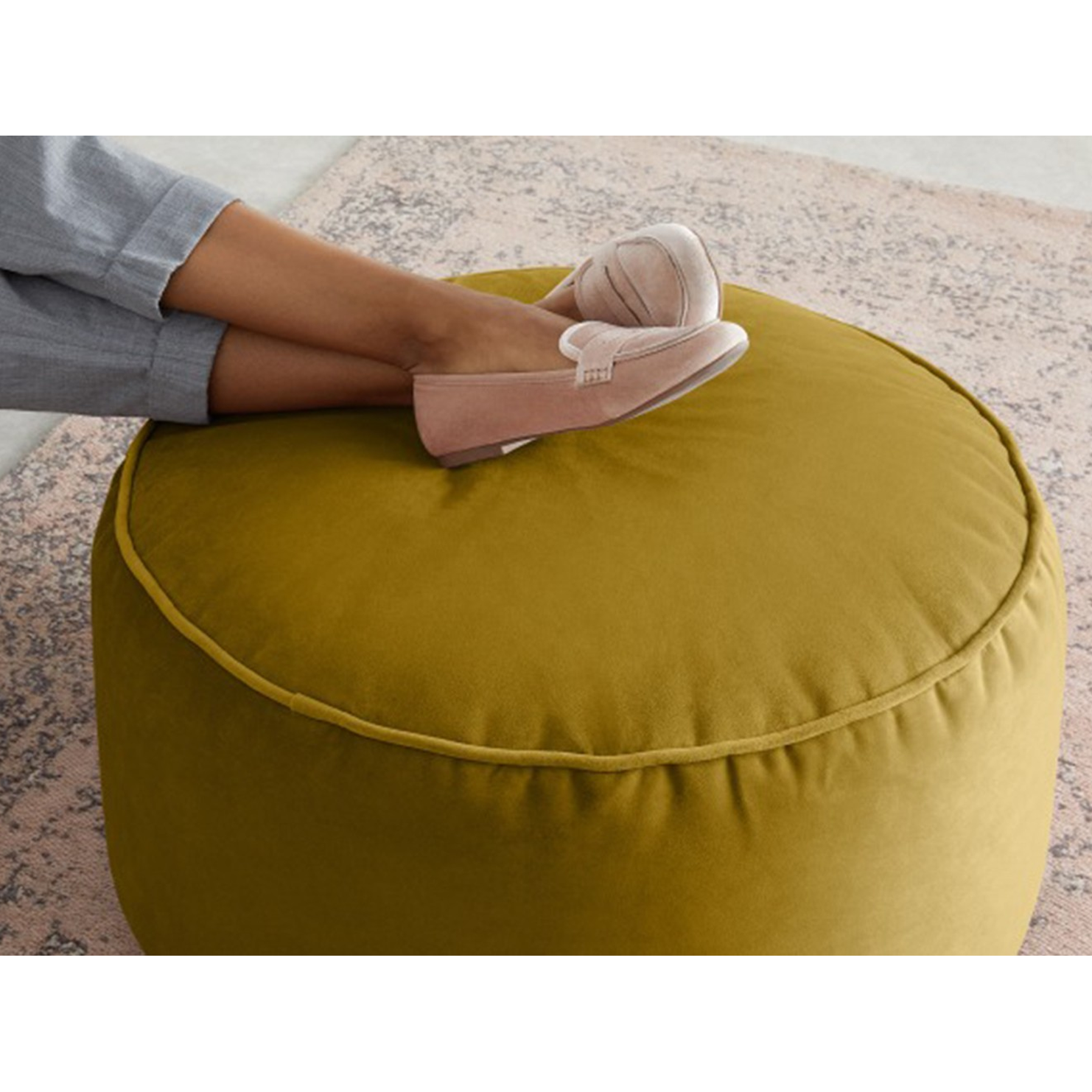 Rengev Rantos Yuvarlak Puf Sarı