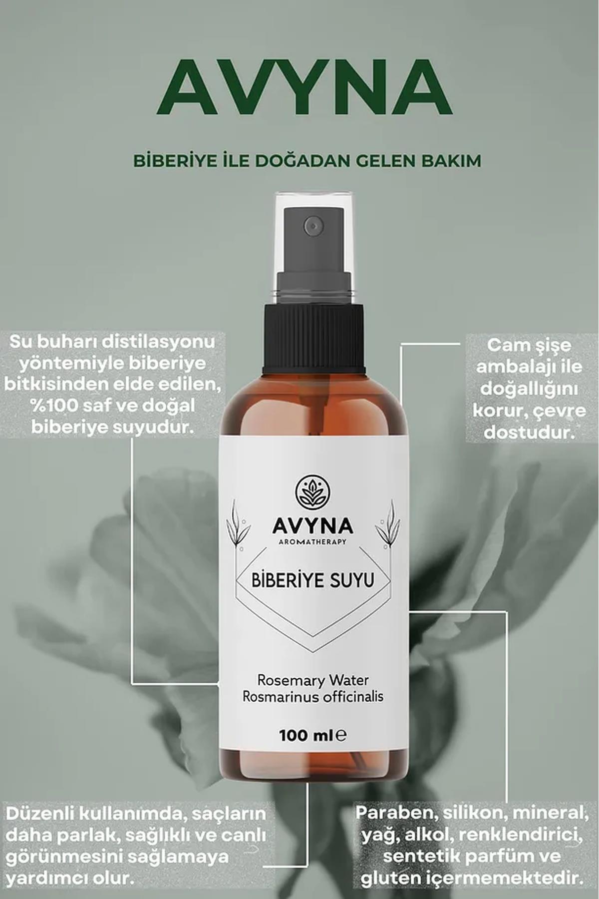 Avyna Biberiye Suyu Dökülme Karşıtı ve Saç Uzamasını Destekleyici 100 ml Saç Toniği %100 Doğal ve Saf 