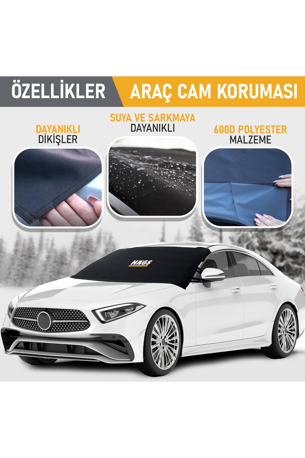 Haegs Buz ve Kar Önleyici Araç Ön Cam Örtüsü Brandası | Ağır Hizmet Tipi 600D Oxford Kumaş | Arabalar, SUV`lar, Kamyonetler İçin Oto Ön Cam Koruyucu Güneşlik | Don Örtüsü (165x76cm) XS - Gri