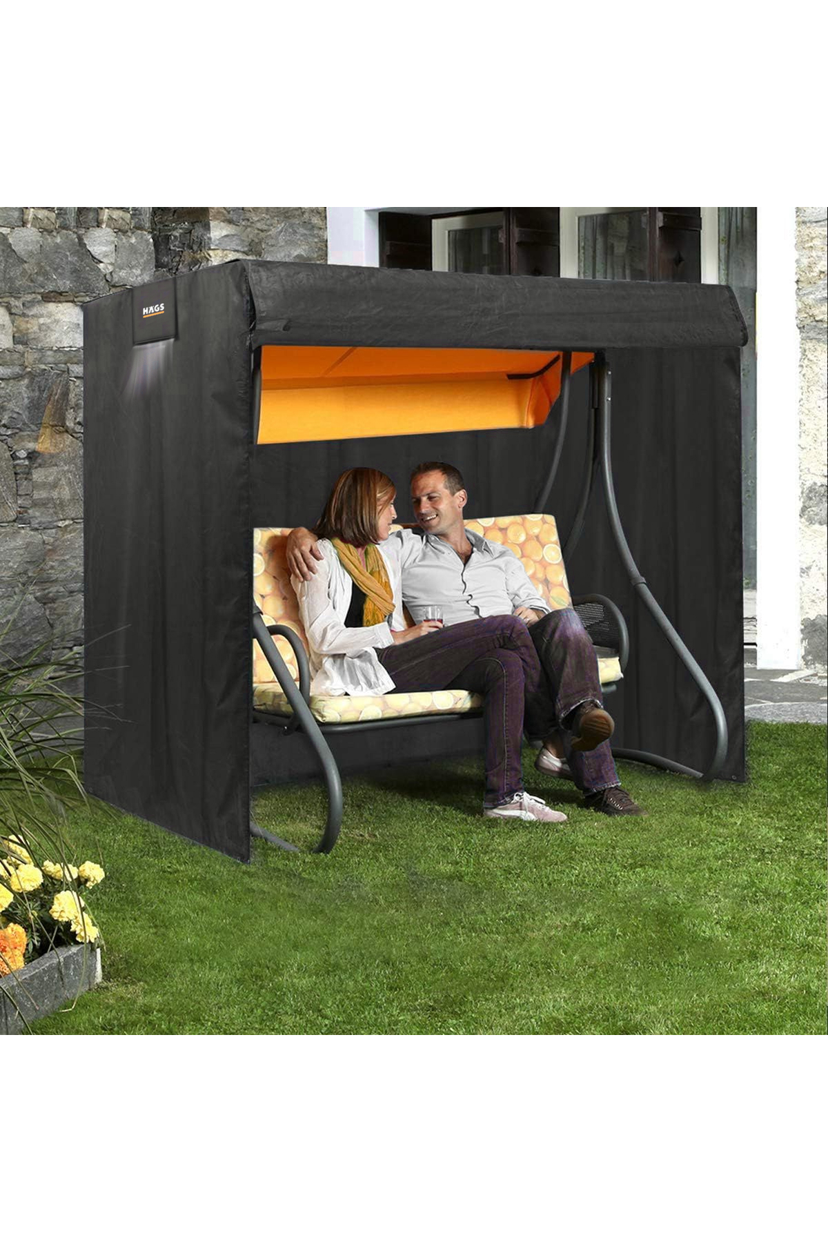 HAEGS Bahçe Salıncak Koruma Örtüsü Üç Kişilik Tenteli Hamak Bahçe Salıncağı Koruma Kılıfı Su Geçirmez Branda Dayanıklı 210x125x170cm Gri