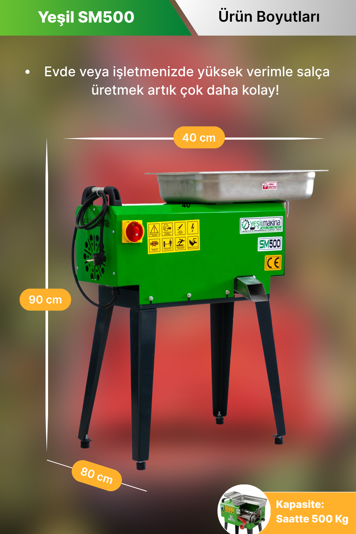 Yeşil SM500 220w 3 hp 500kg/s Salça Makinası