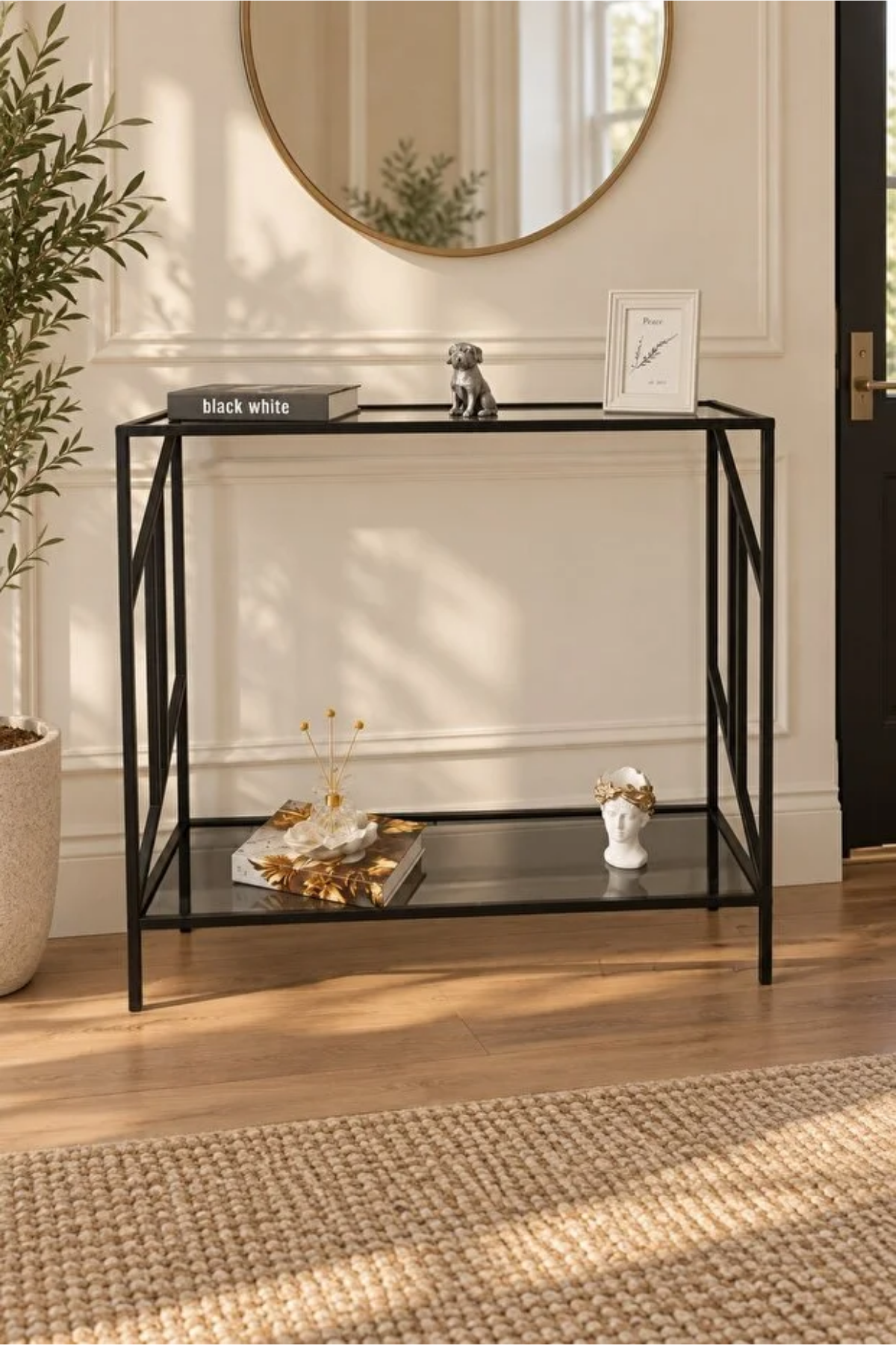 Reyo Zentina Siyah Çerçeveli Füme Camlı Modern Antre Dresuarı 100 cm