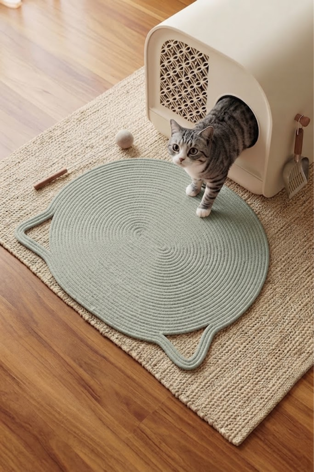 Reyo Pet El Yapımı Kedi Kulaklı Tırmalama Matı, Kedi ve Köpek Mama Matı %100 Pamuk Mint