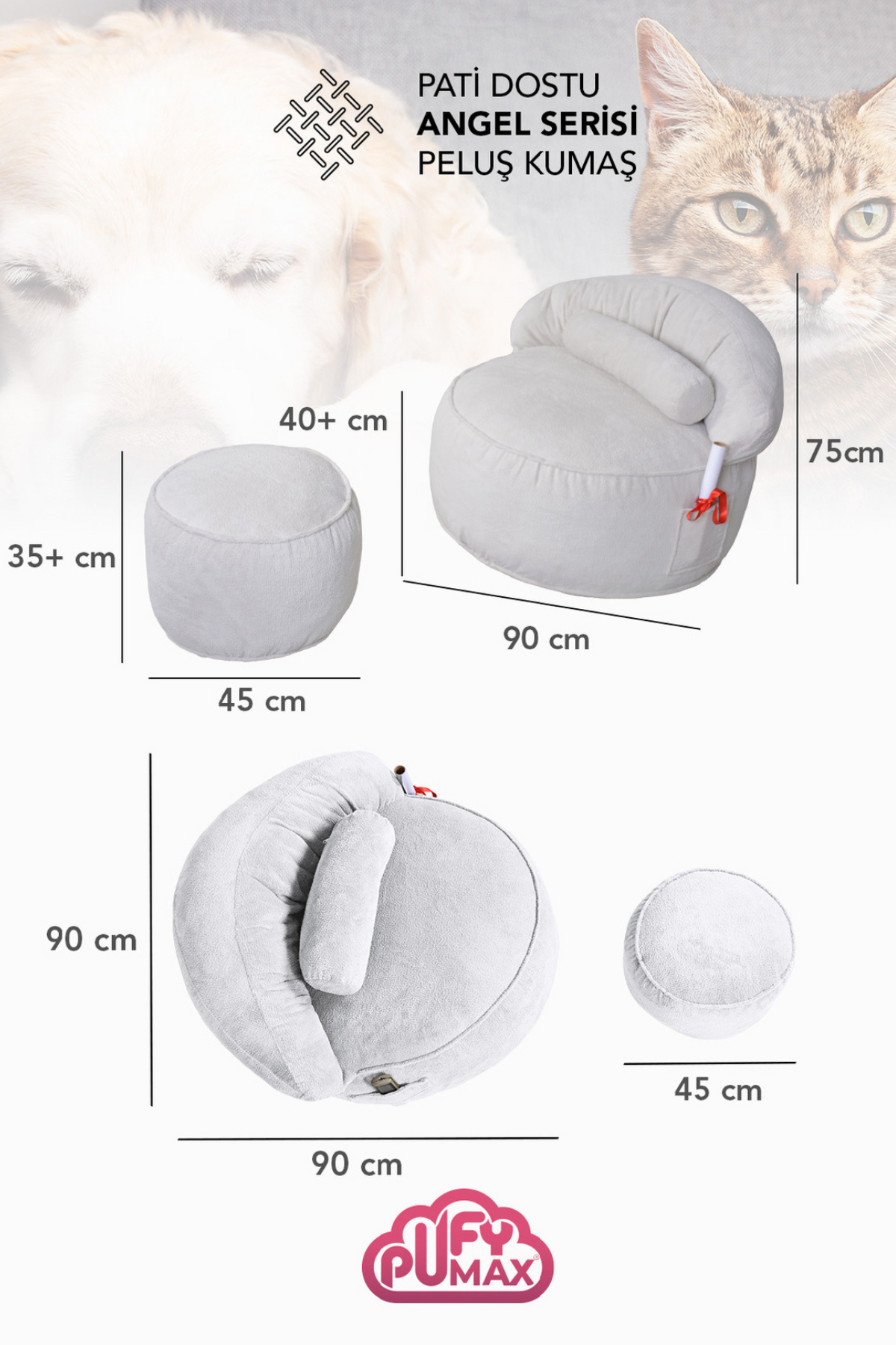 Pufymax Cozy Legom Çok Amaçlı Yuvarlak Puf Koltuk, Rahat Berjer ve Uzanma Koltuğu Beyaz
