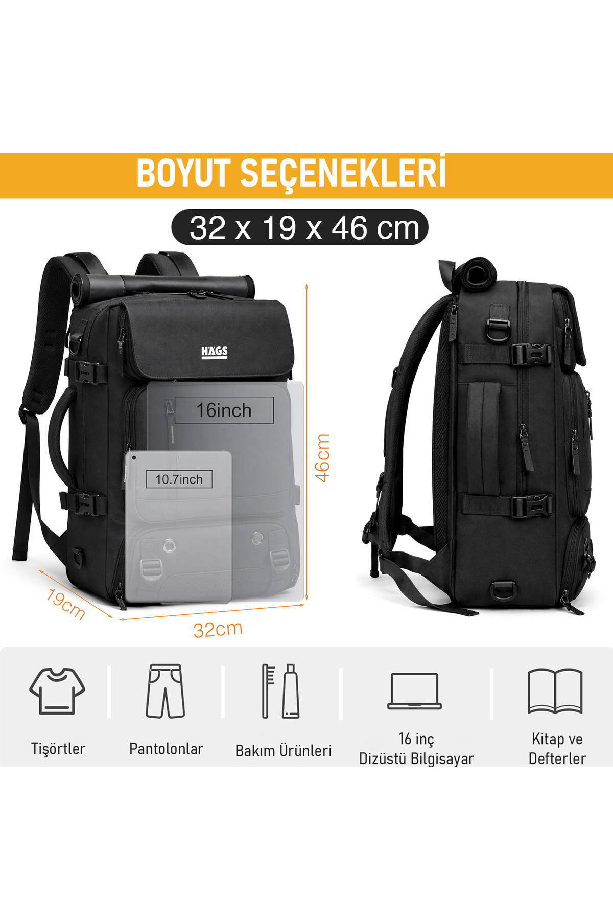 Haegs Seyahat Sırt Çantası, 3in1 Dönüştürülebilir, El Bavulu, Kadınlar ve Erkekler için Uçak Onaylı Ayakkabı Bölmeli, Multi Cepli Organizer Sırt ve El Çantası, Gri