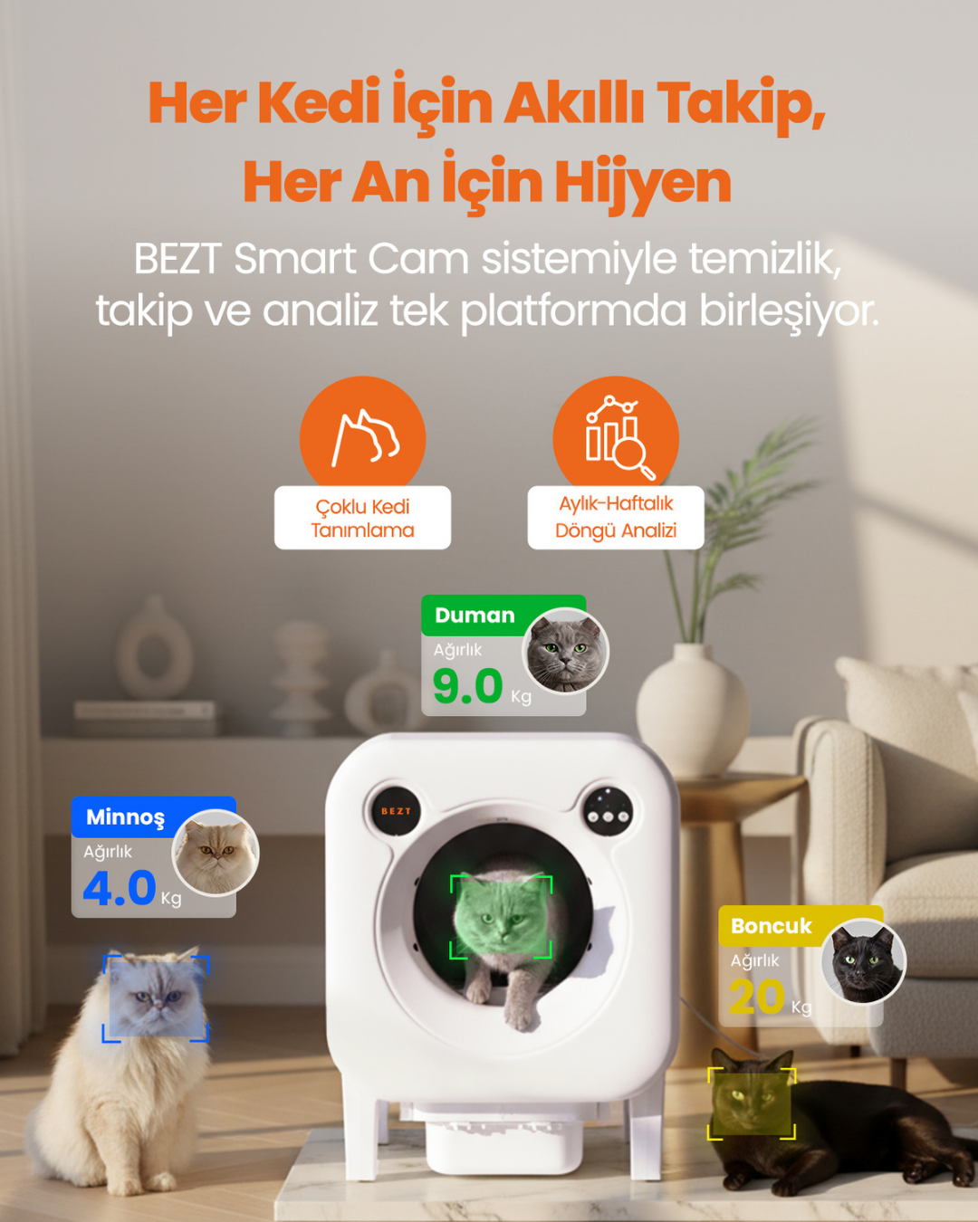 Bezt Smart Cat Pro Kameralı Otomatik Akıllı Kedi Tuvaleti