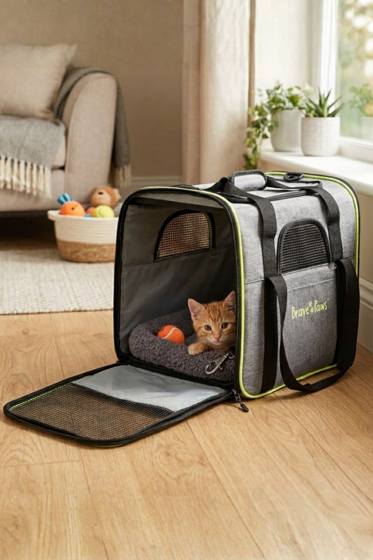 Reyo Brave Paws Kare Model Yırtılmaz Plastik Fileli Kedi ve Köpek Taşıma Çantası Gri