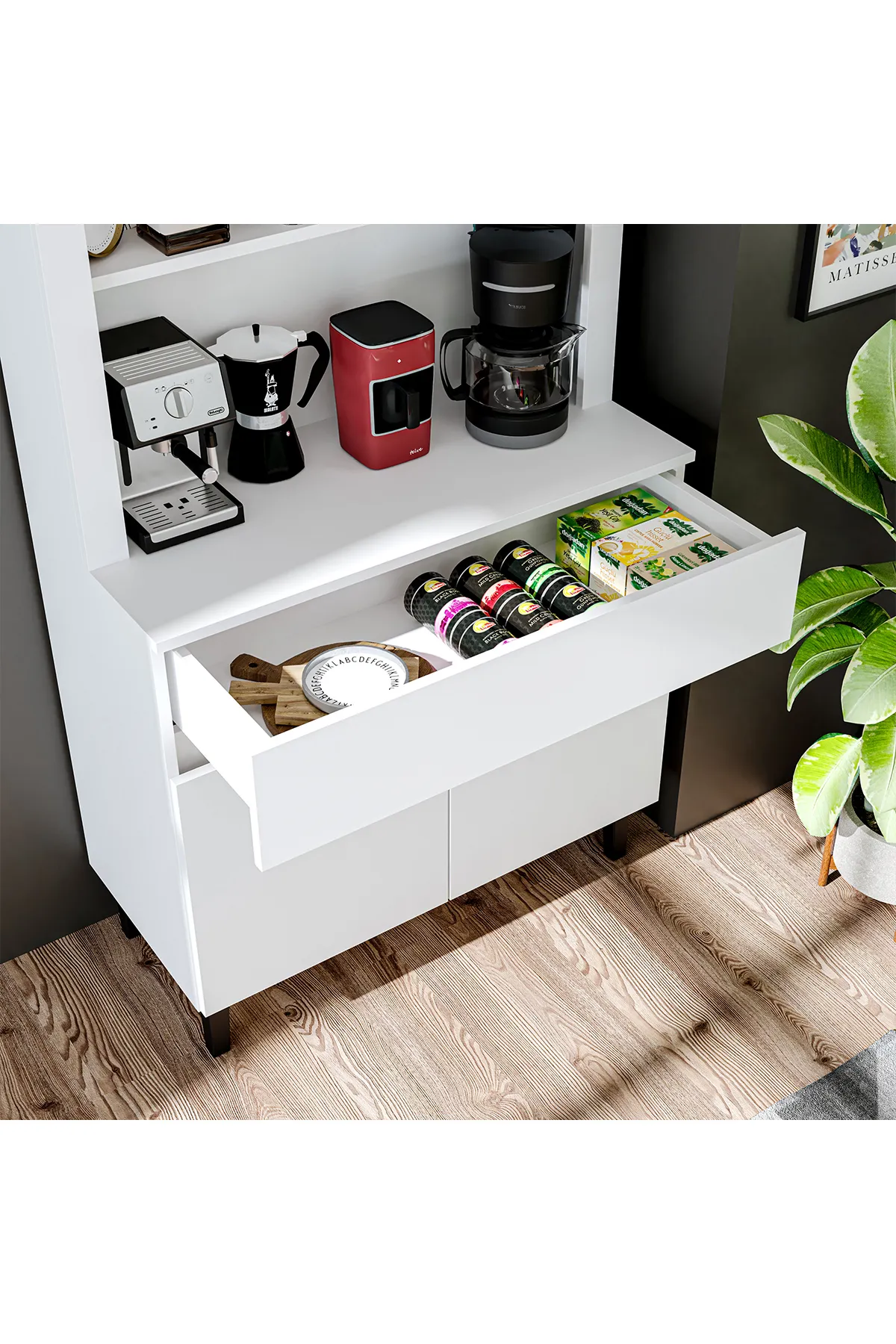 RoomArt Venedik Kahve Köşesi, Çok Amaçlı Dolap, 2 Kapaklı 1 Çekmeceli Kiler Dolabı, Mutfak Dolabı