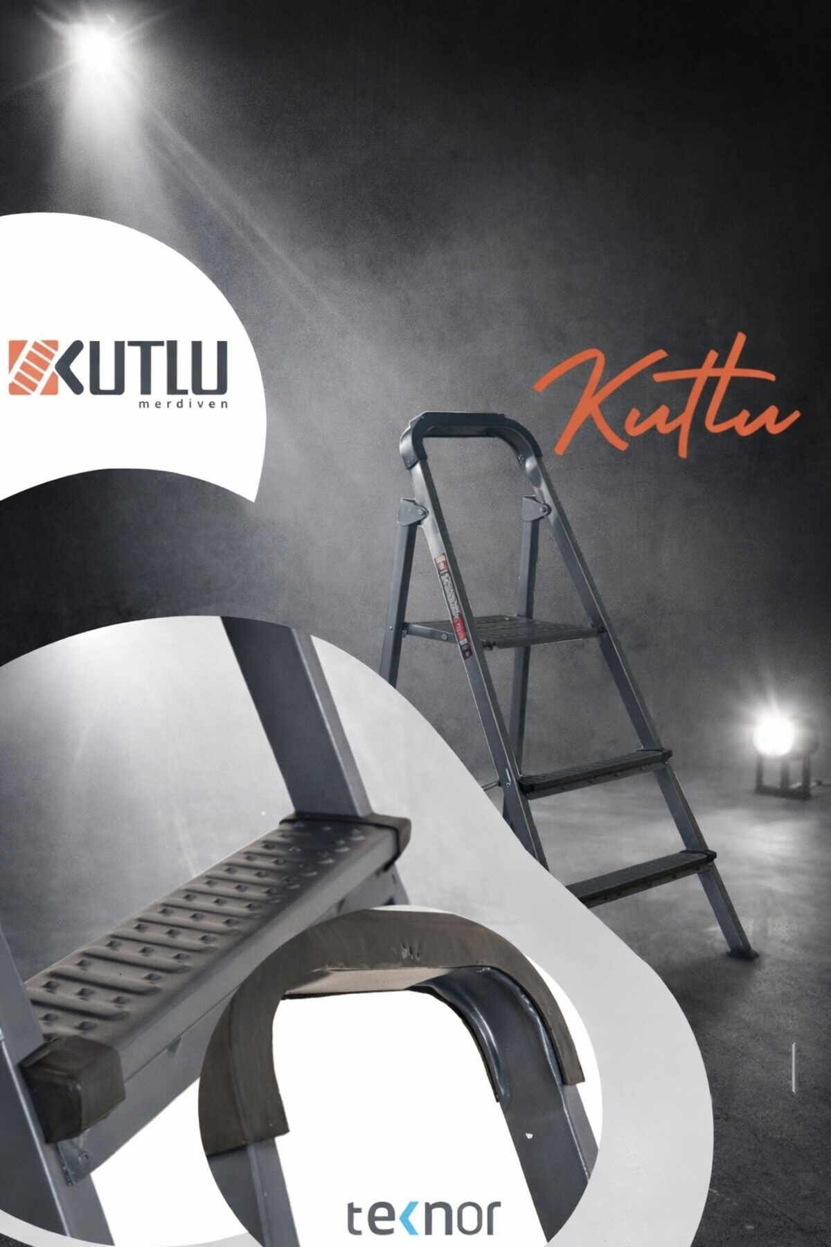 Reyo Kutlu Dayanıklı 2+1 Metal Basamaklı Katlanır Merdiven – Kaymaz Basamaklı Ev Tipi Portatif Merdiven