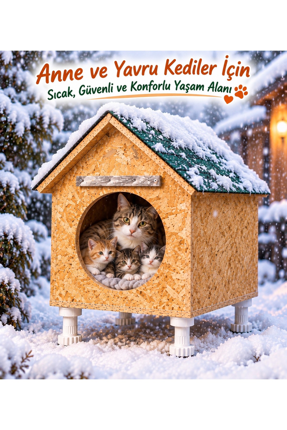 Narım Doğum Yapan Anne Kedi ve Yavruları için Kedi Barınağı, Kedi Doğum Evi, Su Yalıtımlı Rüzgar ve Soğuğa Dayanıklı Kedi Evi