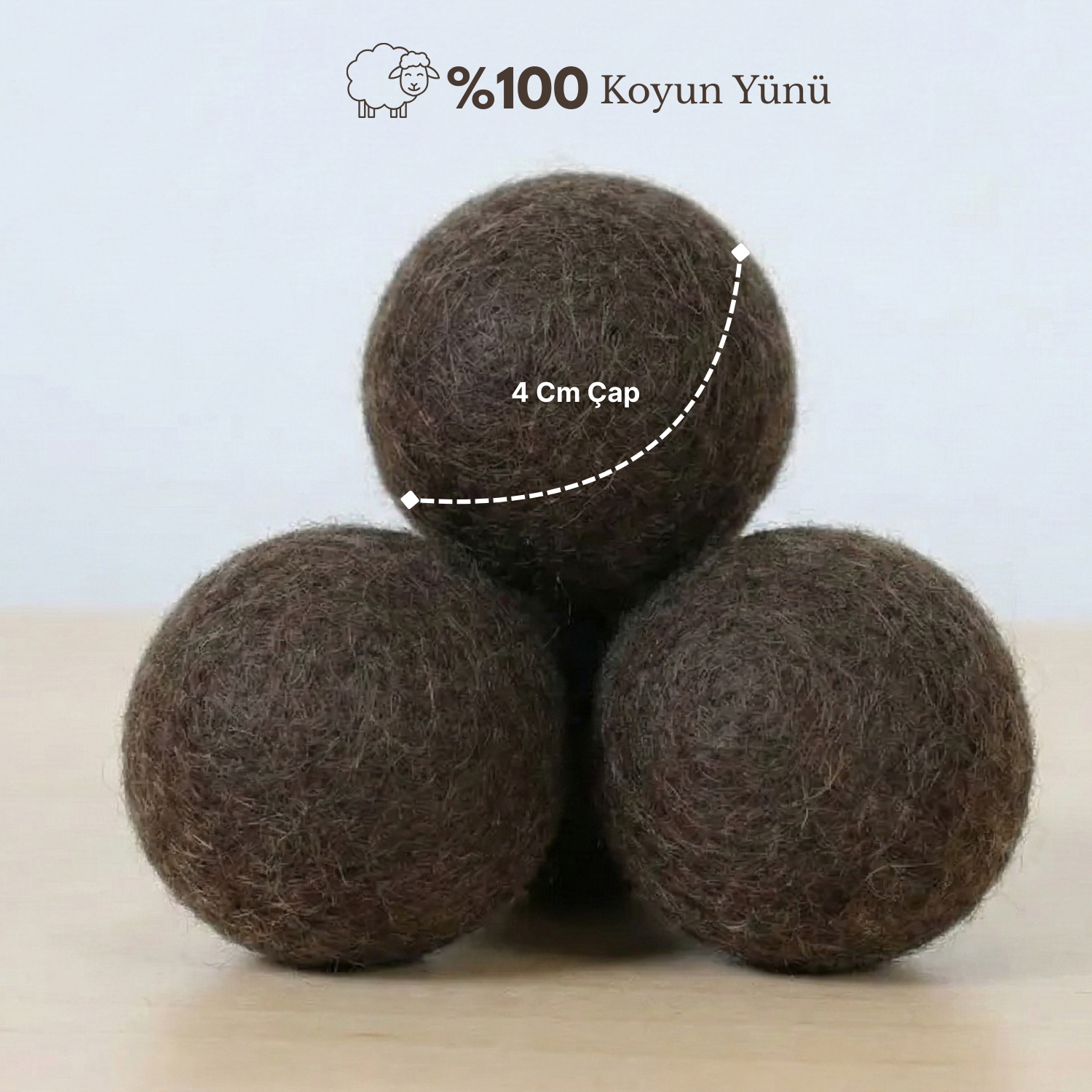 Reyo %100 Saf Yün Kurutma Makinesi Topu 3'lü Set - L Boy Kahverengi - Kimyasalsız Doğal Yumuşatıcı ve Antistatik Etki