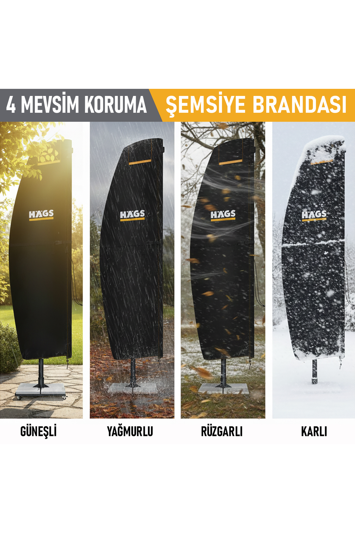 Haegs Bahçe Şemsiye Kılıfı, Veranda Parasol Konsol Şemsiyesi Brandası, Koruma Örtüsü, Su Geçirmez, Hava Koşullarına Dayanıklı Bahçe Gölgelik Güneşlik Örtüsü (280-30/81/46 cm) Siyah
