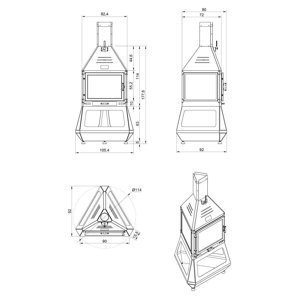 Hotbbaq Hot Triangle v1 Seramik Camlı Orta Şömine