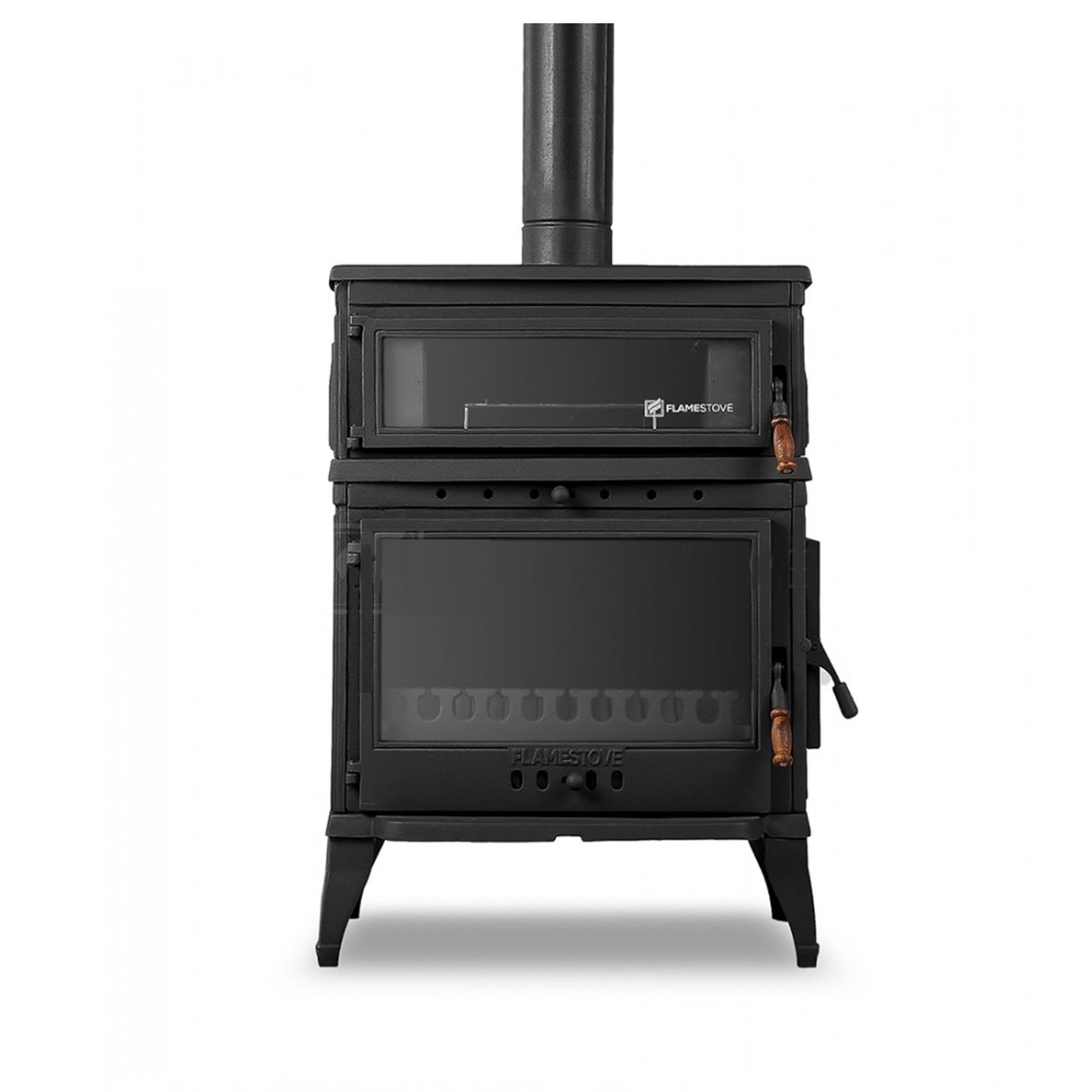 Flamestove Retro Lux Üç Camlı Yan Kapaklı Fırınlı Döküm Soba Şömine