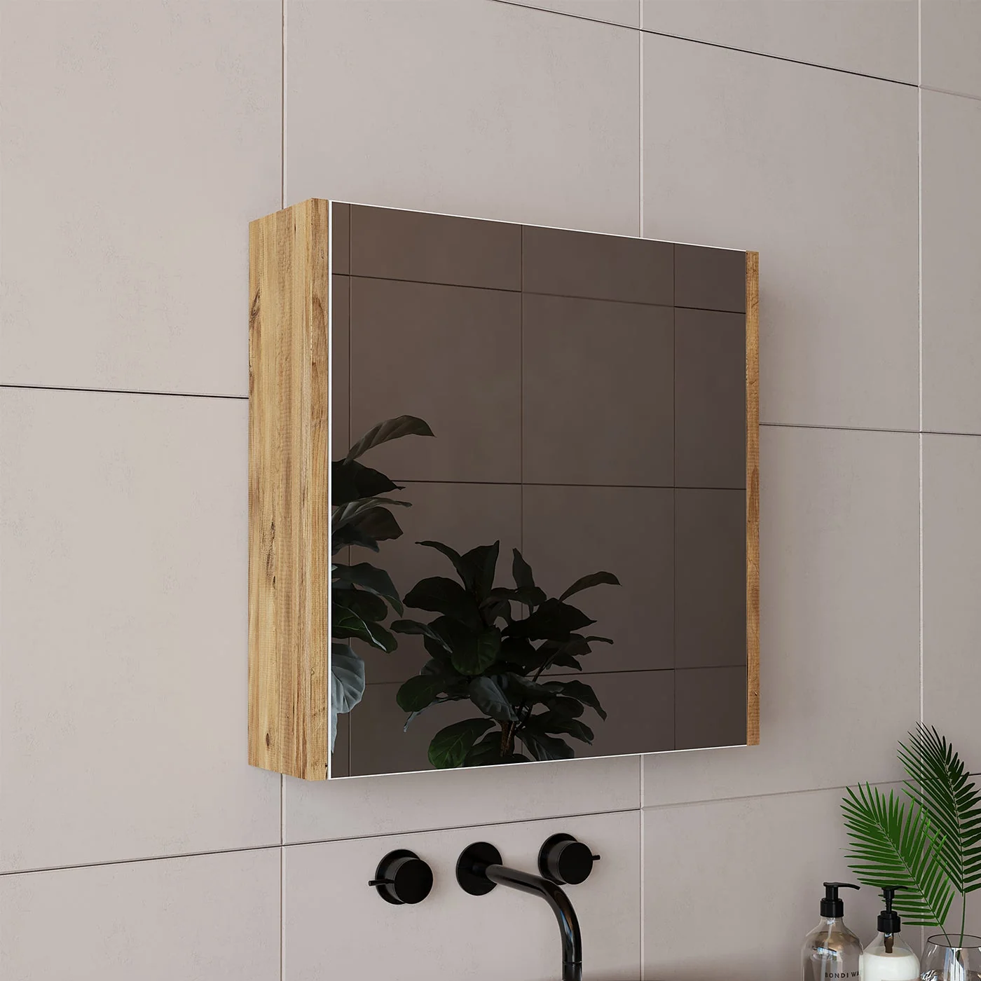 Roomart Ad7 Kulpsuz Tek Kapaklı Ahşap-Mat Beyaz Mdf 60 cm Aynalı Banyo Üst Dolabı