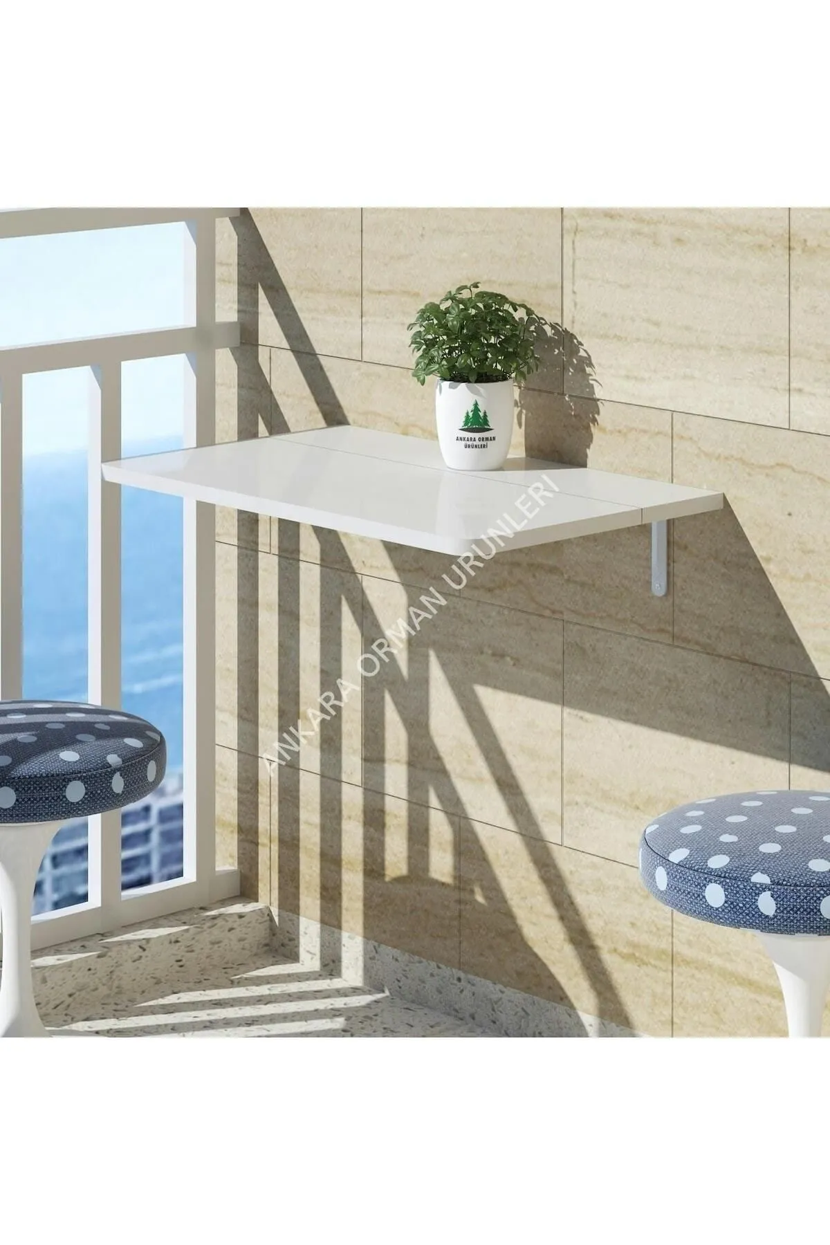 Ankara Orman Ürünleri 90x60cm Beyaz Oval Köşeli Açılır Kapanır Duvara Monte Raf Masa Mutfak Masası