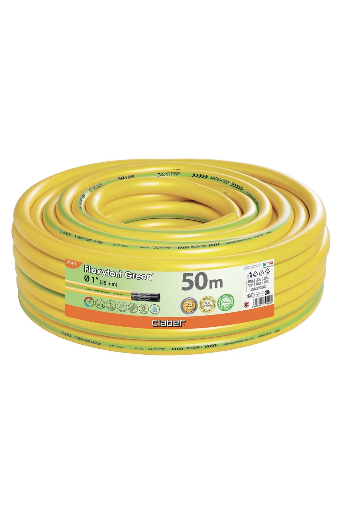 Claber 9140 Flexyfort Green Hortum, 1 İnç (25-33 Mm), 50 Metre