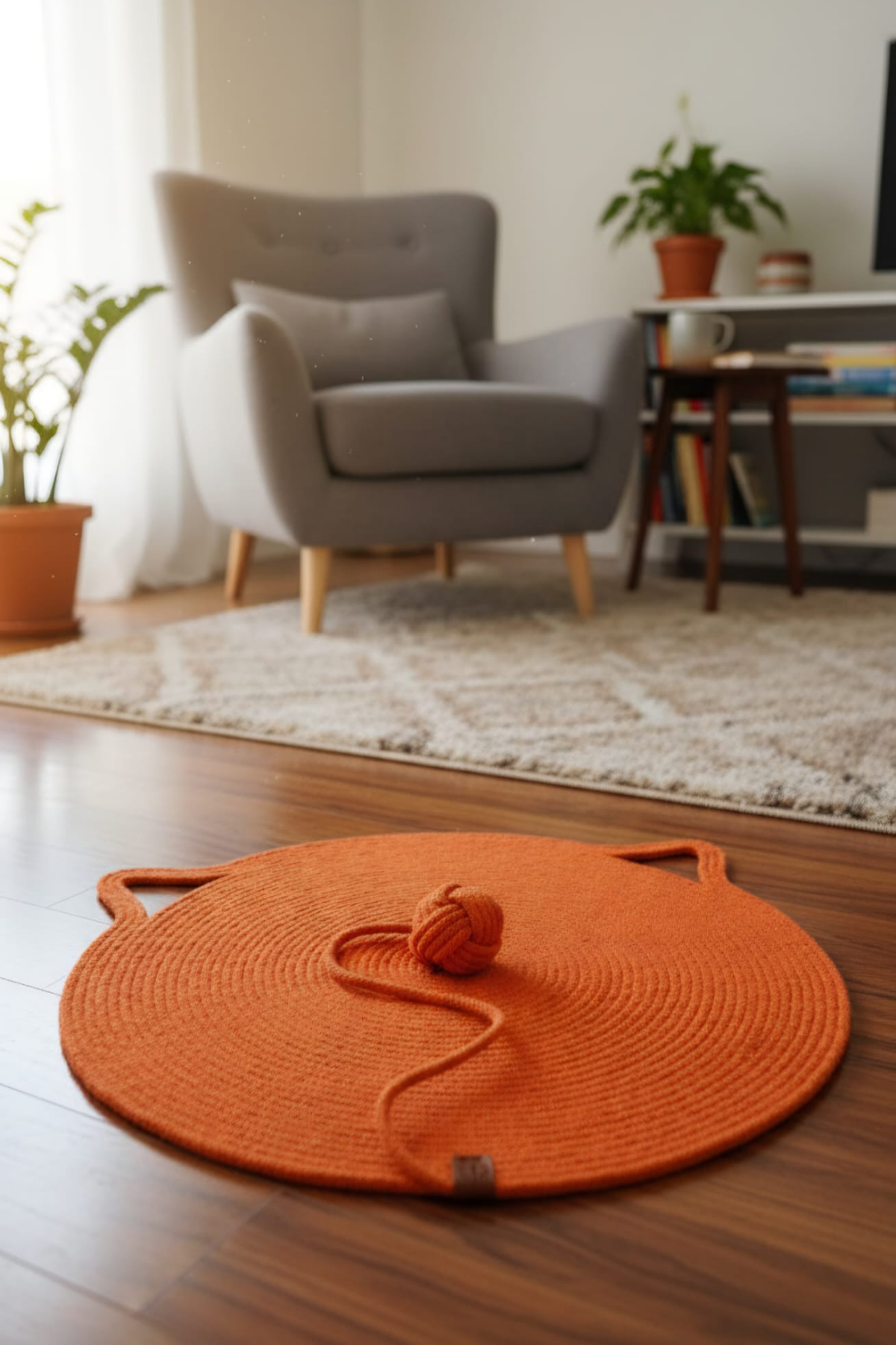 Reyo Pet El Yapımı Oyuncaklı Kedi Tırmalama Matı Tress İpli Turuncu