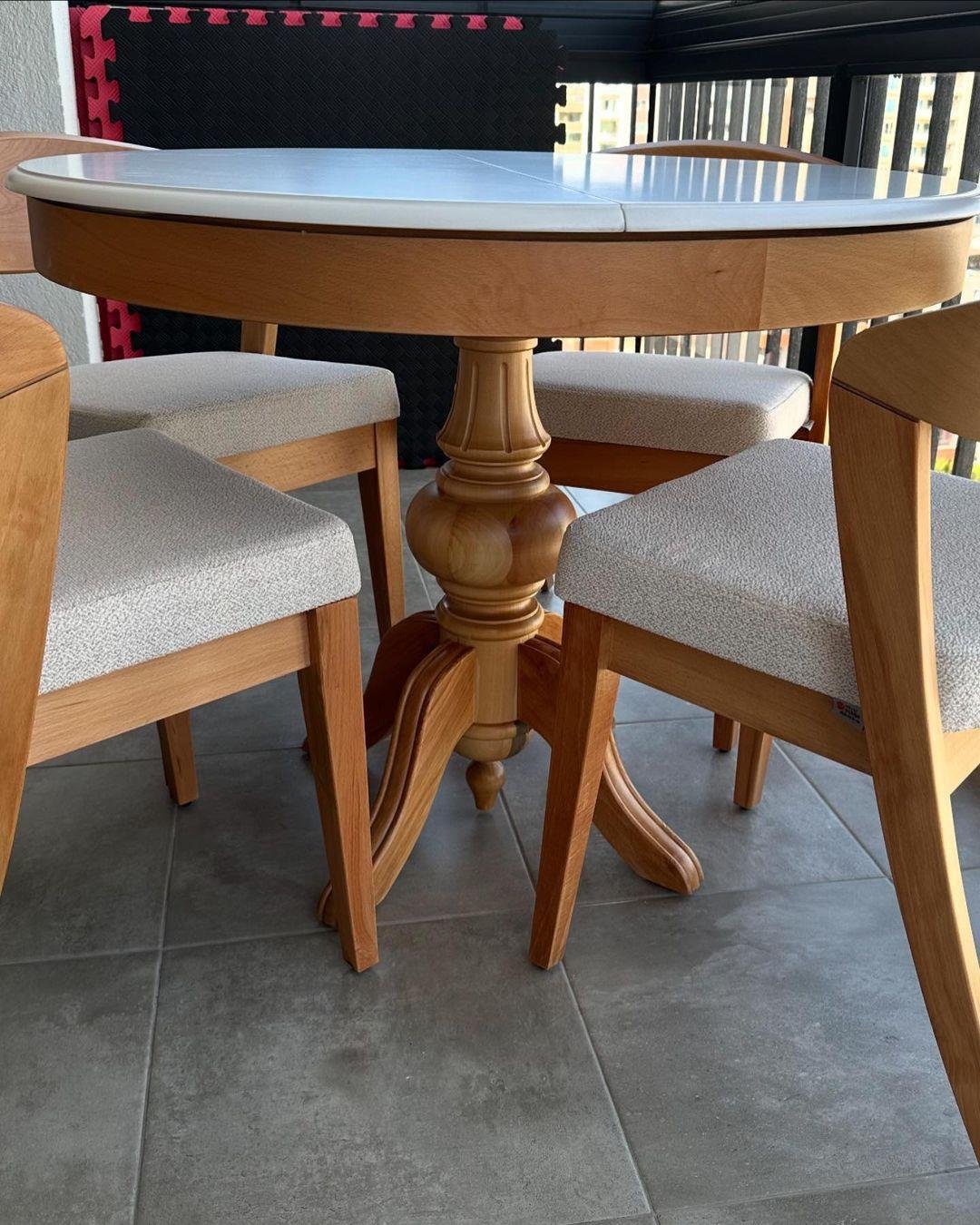 Reyo 100cm Açılır Yuvarlak Baba Ayaklı Masa Naturel-Beyaz