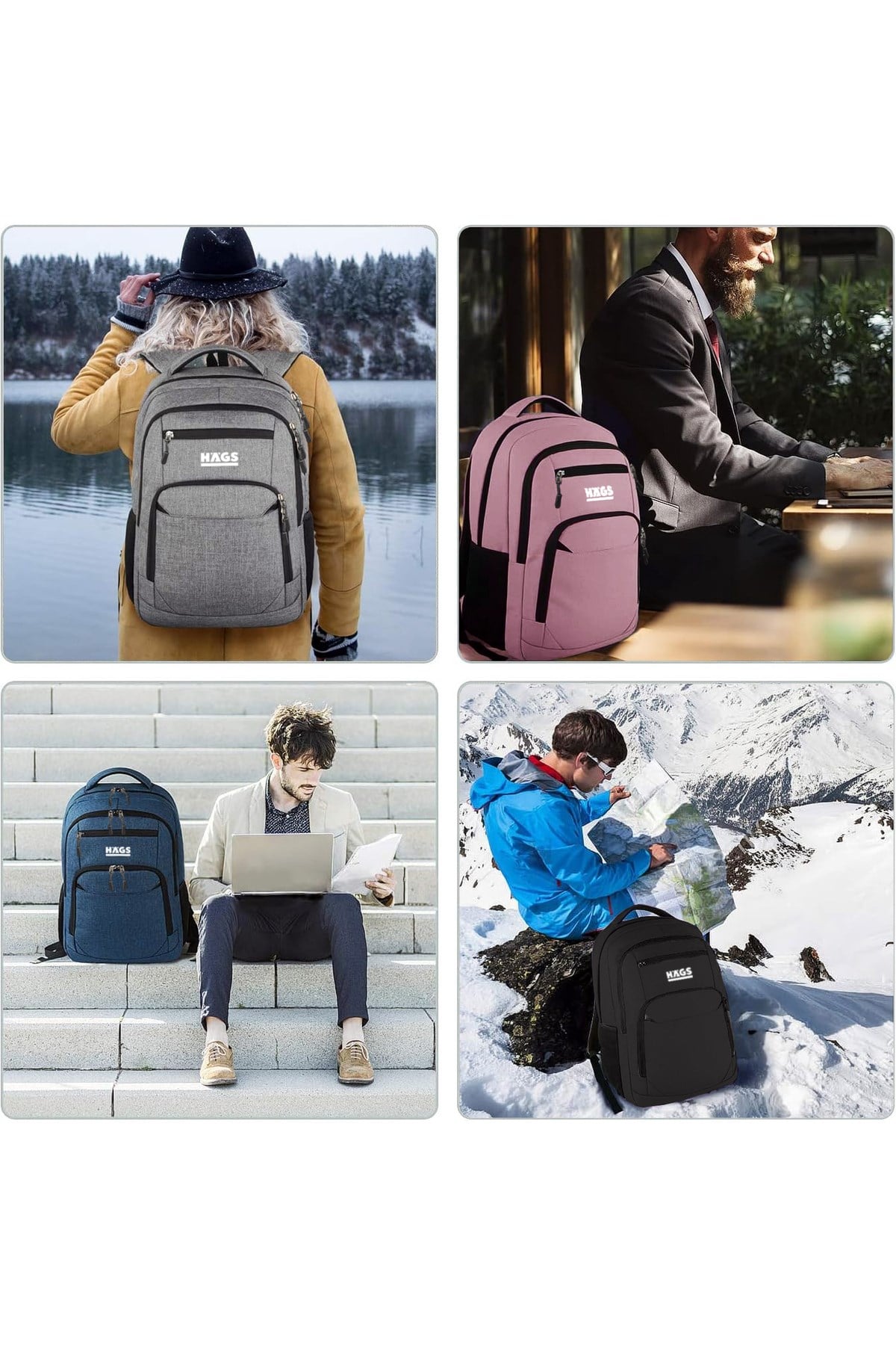 Haegs Laptop Sırt Çantası, Multi Cepli İş Seyahat Çantası, Dizüstü Bilgisayar Sırt Çantası, Suya Dayanıklı, Kolej Bilgisayar Çantası, Kadınlar ve Erkekler İçin Çok Bölmeli Organizer Çanta - Siyah