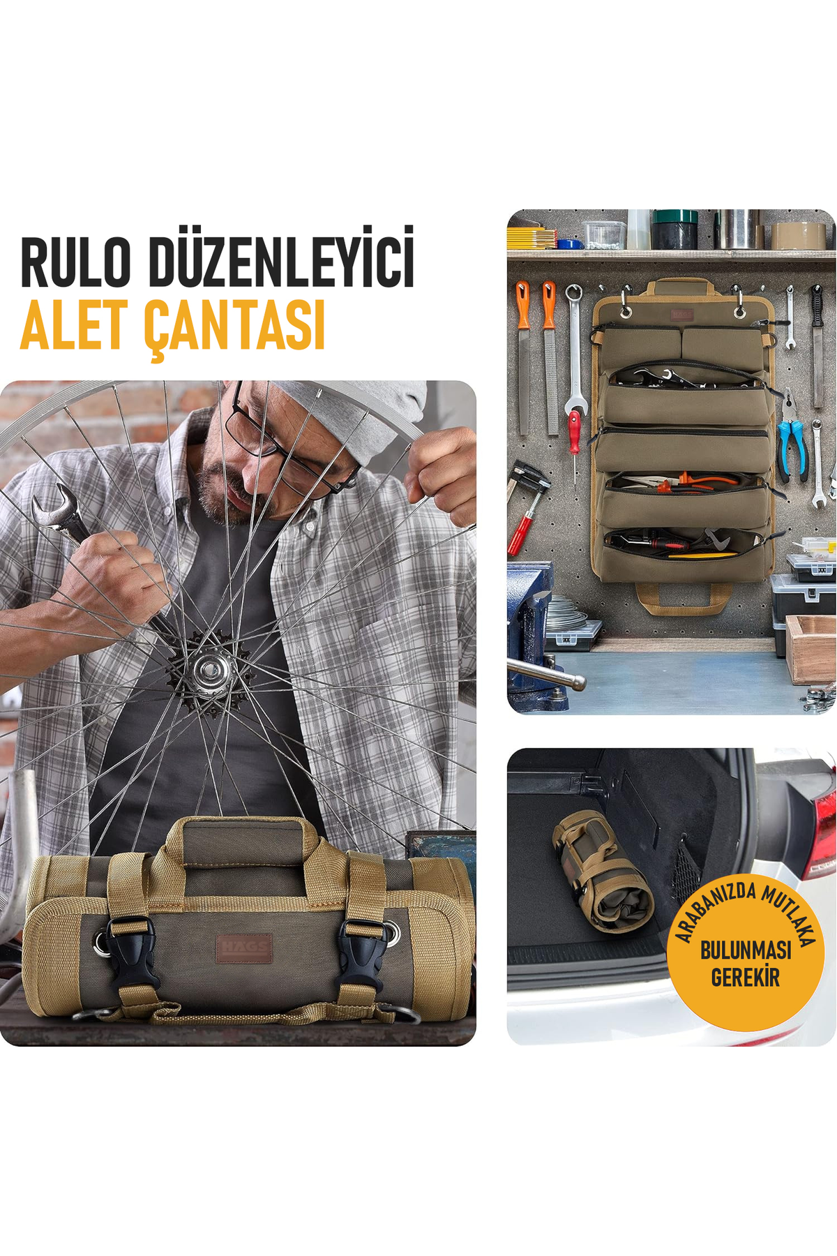 HAEGS Alet Çantası, Ağır Hizmet Tipi Kanvas Rulo Takım Çantası, Katlanabilir Alet Organizer El Çantası, Tamirci Usta Marangoz Elektrikçi Teknisyen Hobici Takım Çantası, Alet Takım Anahtar Düzenleyici Çanta Haki