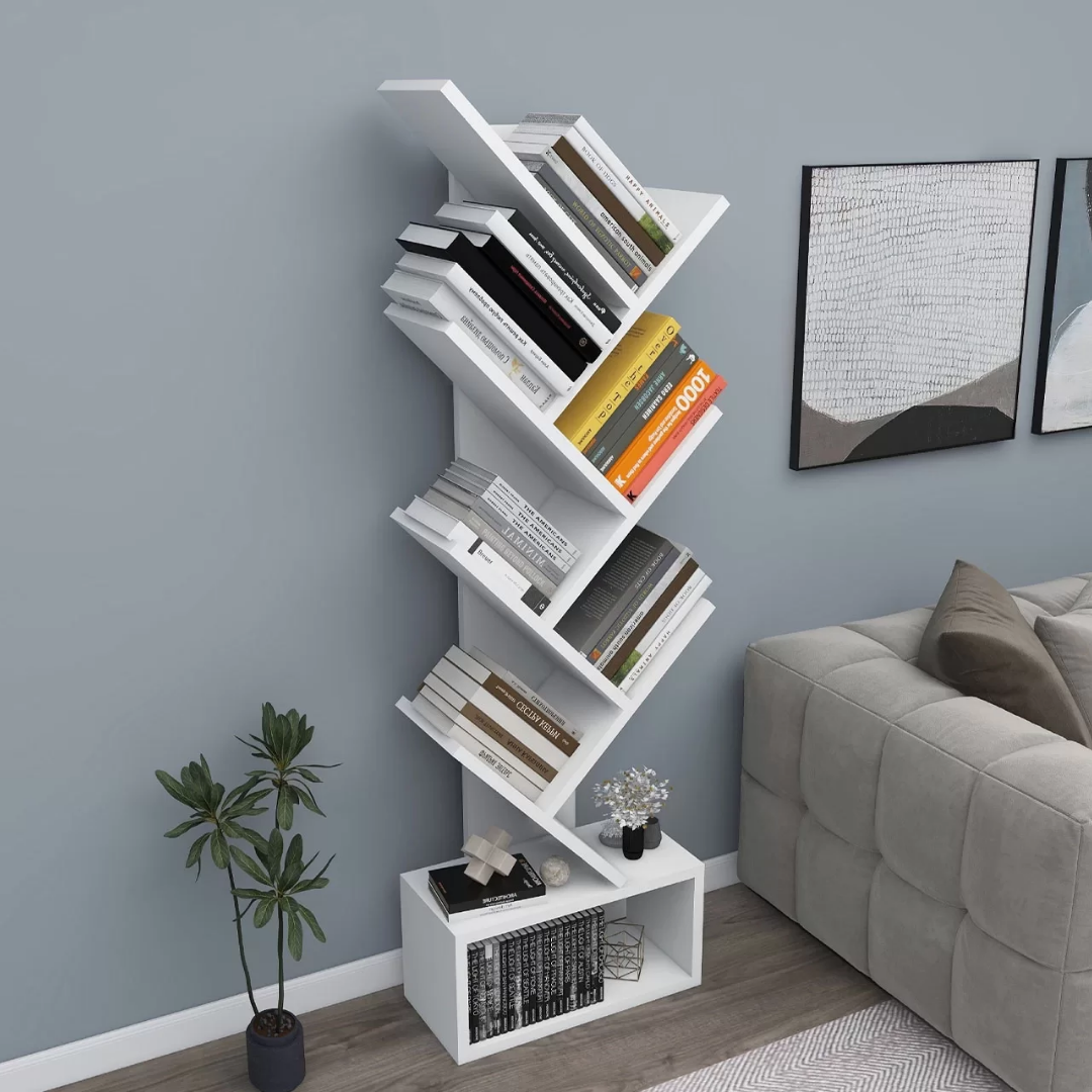 Enda Home Erine 8 Raflı Zikzak Kitaplık Beyaz
