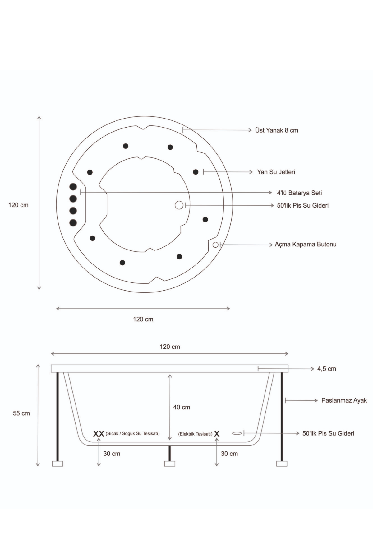 Kuntbay 120 Q H 55 Oval Jakuzi