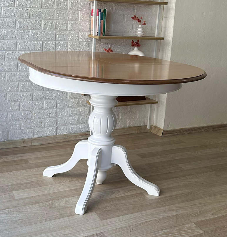 Reyo 90cm Açılır Yuvarlak Baba Ayaklı Masa Beyaz-Naturel