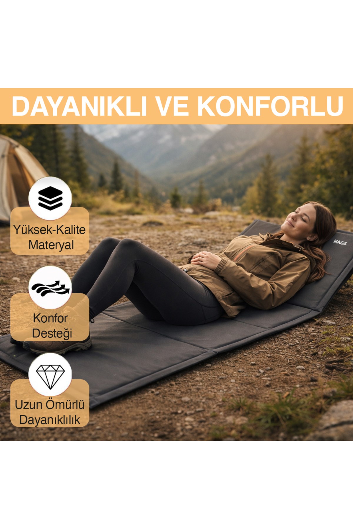 Haegs Katlanabilir Sırt Destekli Kamp ve Plaj Matı, Katlanır Şezlong, Plaj Zemin Sandalyesi, Fermuar Cepli, Kamp, Piknik, Havuz Başı, Deniz, Plaj için Mat, Füme