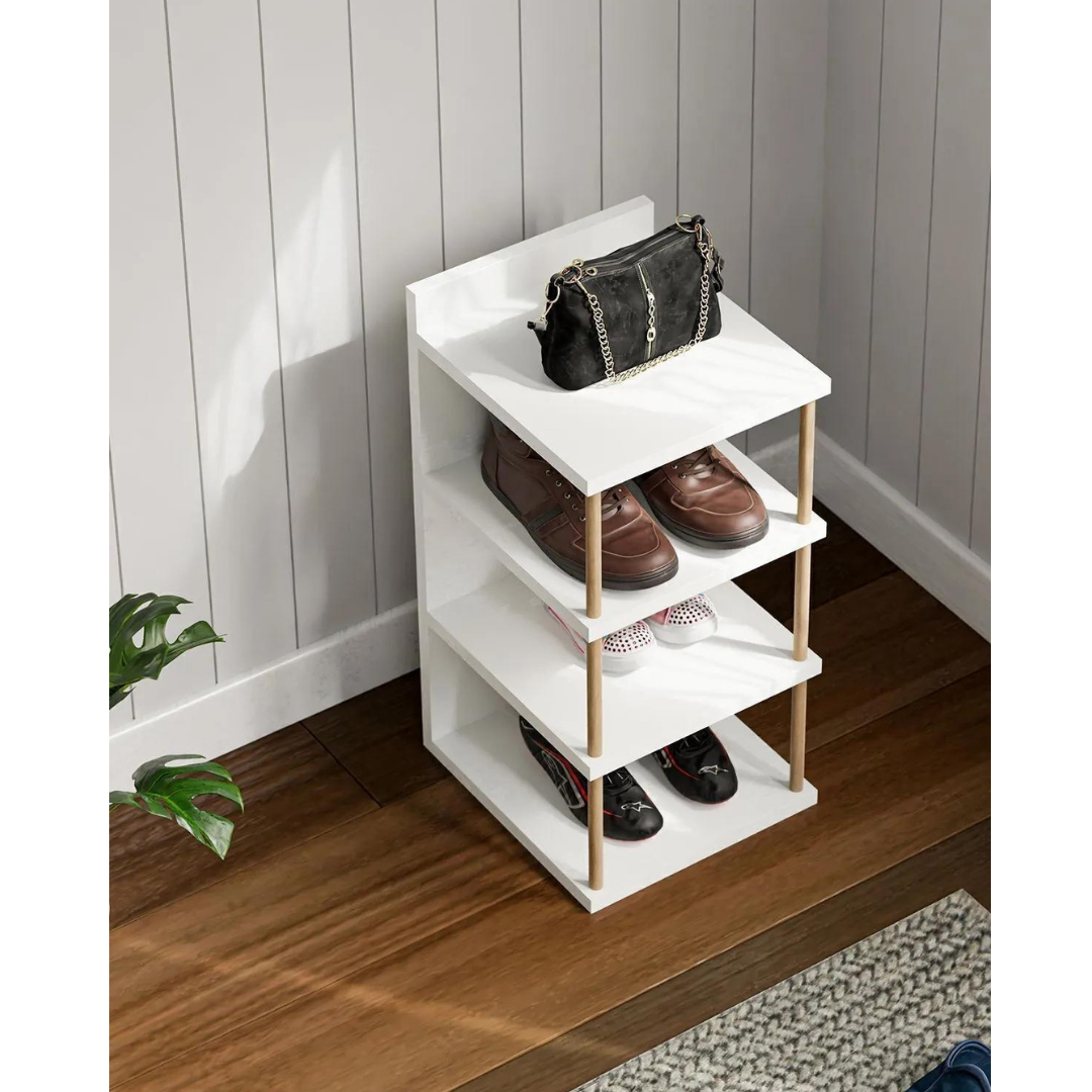 interGO Çok Amaçlı 4 Raflı Ayakkabılık, Banyo, Mutfak Düzenleyici Organizer Beyaz