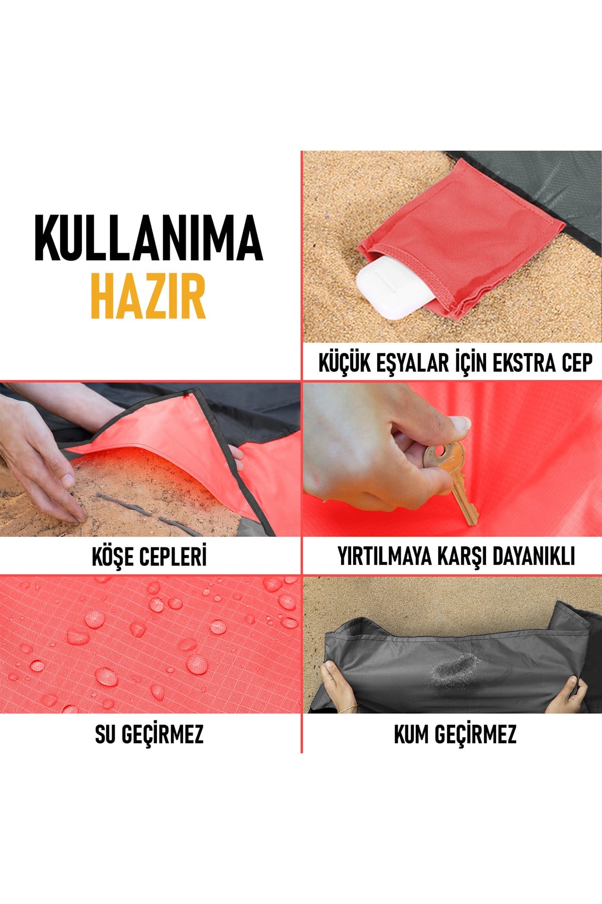 Haegs Cep Yer Örtüsü, Piknik Örtüsü Kamp Matı, Plaj Yer Örtüsü, Su Geçirmez, Kum Tutmaz, Hızlı Kurur, Hafif, Katlanabilir İnce Zemin Örtüsü Outdoor Açık Hava Kamp Yürüyüş Seyahat için - El Askılı - 180-150cm - Mavi