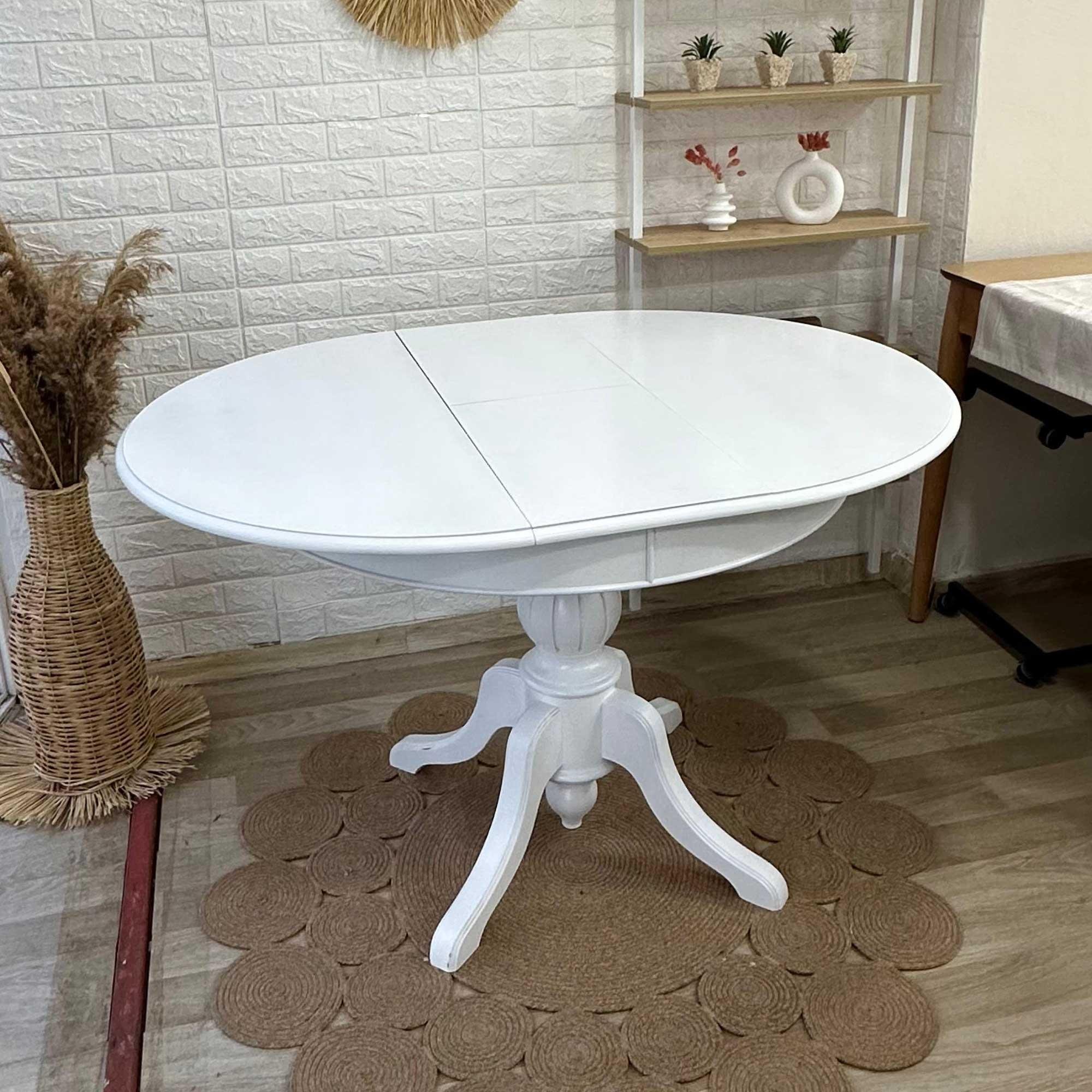 Reyo 100 cm Açılır Yuvarlak Baba Ayaklı Yemek Masası, Mutfak Masası Mat Beyaz