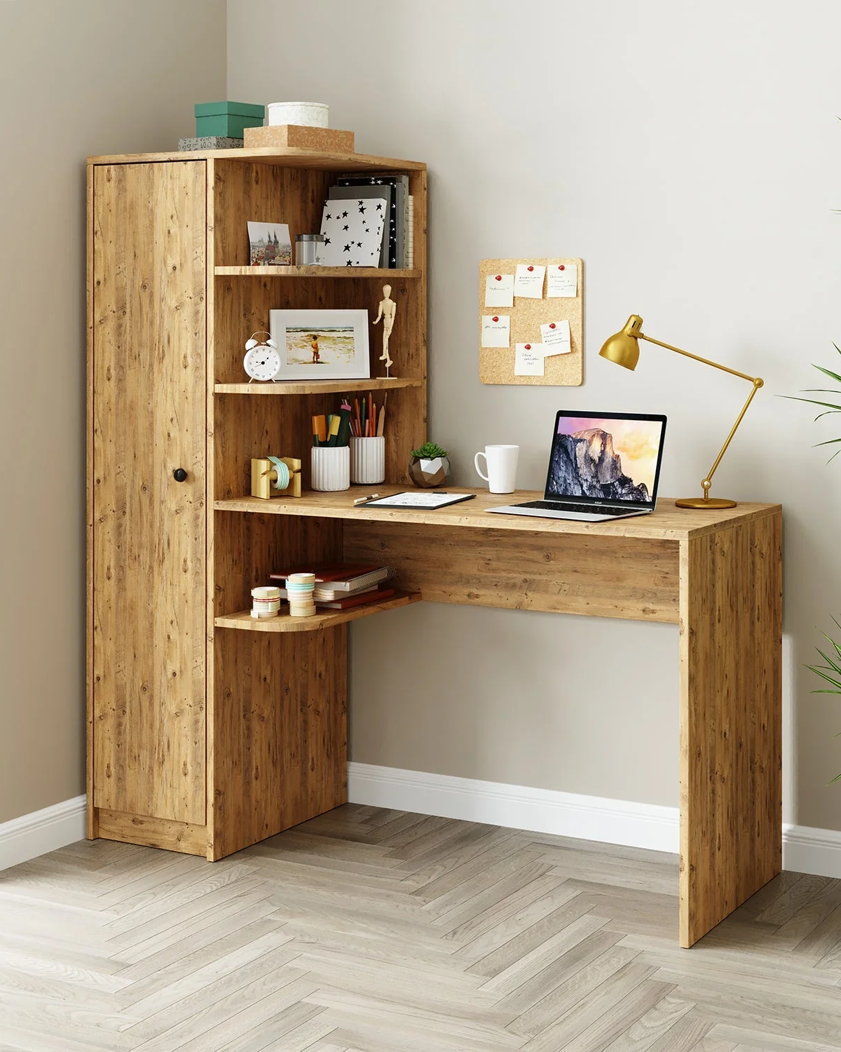 Roomart Roma Raflı Çalışma Masası, Çalışma Ofis Masası Sol Dolaplı Atlantik Çam