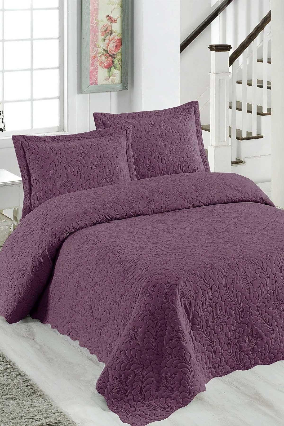 Örtüm Ivy Mürdüm Çift Kişilik Microfiber Kapitone Yatak Örtüsü