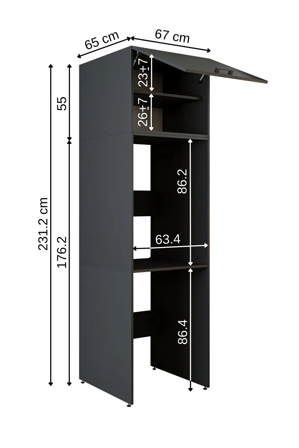 RoomArt Banyo Dolabı 231,2 x 67 cm Çamaşır Ve Kurutma Makinesi Dolabı Antrasit