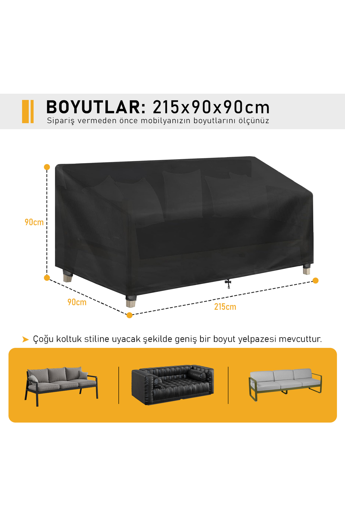 Haegs Çift Kişilik Bahçe Koltuk Örtüsü, Koruma Kılıfı, Su Geçirmez Açık Hava Bahçe Mobilya Kılıfları, Dış Mekan Sandalye Kılıfı Örtü Branda, Ağır Hizmet Tipi, 215-90-90cm - Siyah