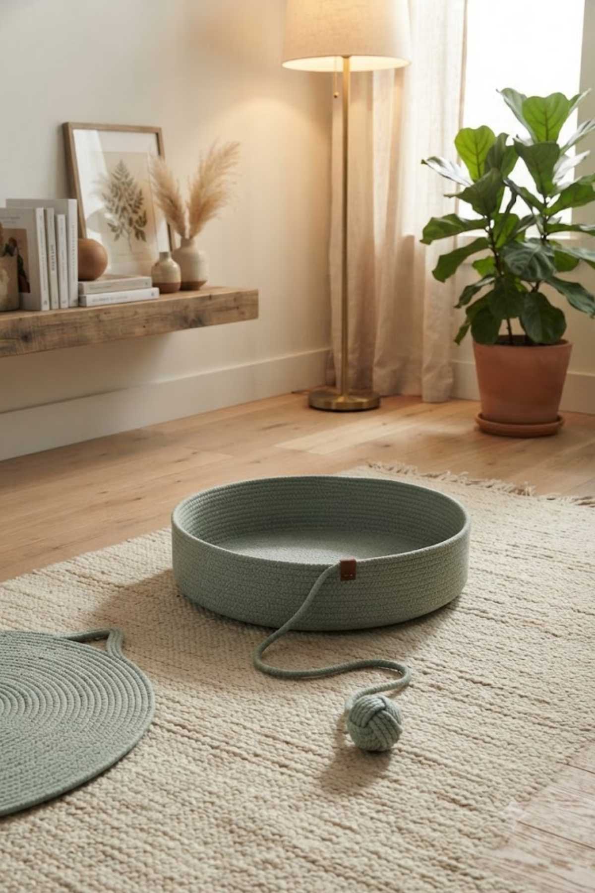 Reyo Pet El Yapımı Oyuncaklı Kedi ve Köpek Yatağı Mint – %100 Pamuk, Yıkanabilir Evcil Hayvan Yatağı