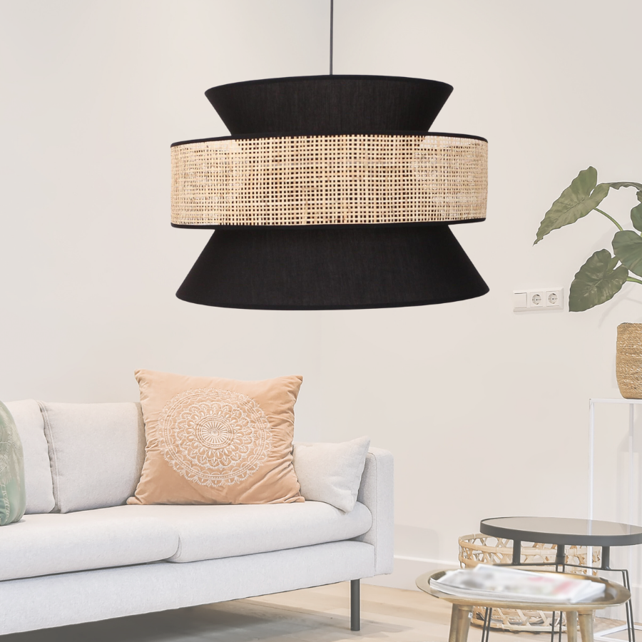 Mylamp Ece Doğal Hazeran & Mat Siyah Kumaş Avize 50x32 cm