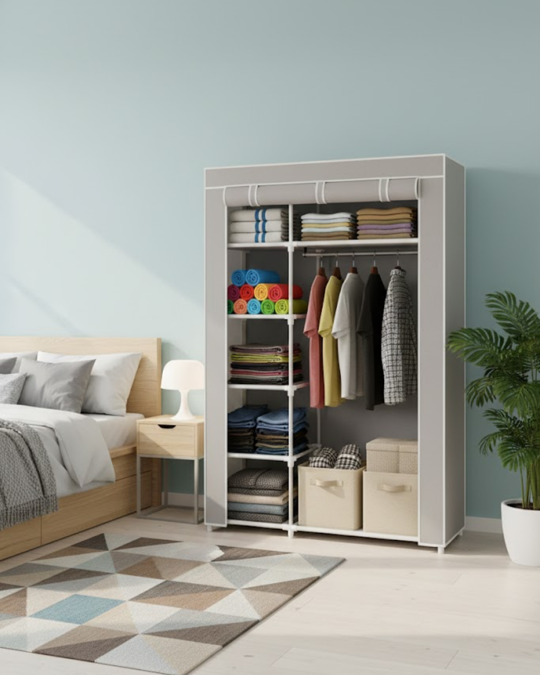 Reyo Teknor Tek Yandan Raflı Askılı Dayanıklı Bez Dolap Gri