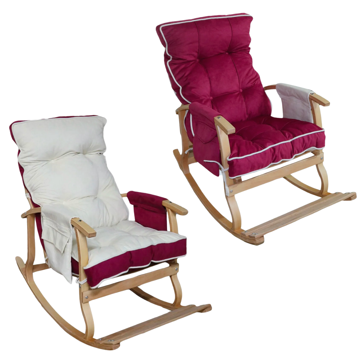 Reyo Home Sallanan Sandalye Minderi Kapitone Çift Cepli Bordo Krem