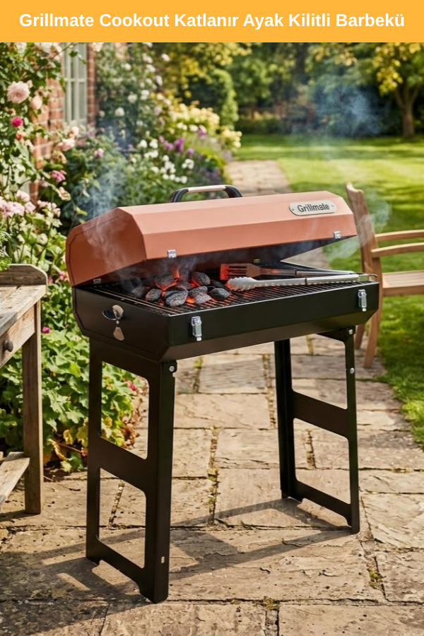 Grillmate Cookout Katlanır Ayak Kilitli Barbekü Mangal-Kırmızı