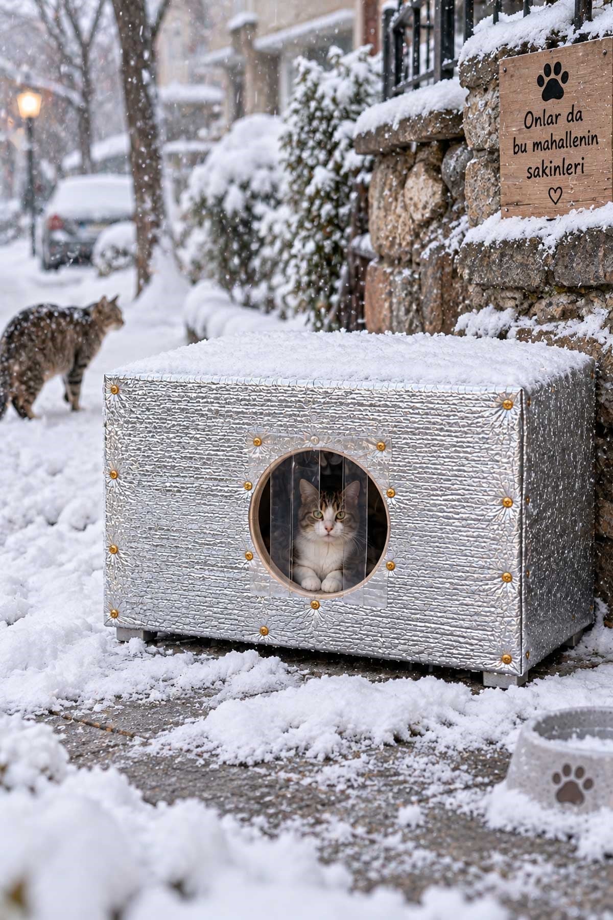 Narım İzalasyonlu Kedi Evi, Kedi Yuvası, Tam Korunaklı 60x37x35 cm Large Kedi Barınağı Rüzgar ve Yağmur Geçirmez, Monteli Teslimat