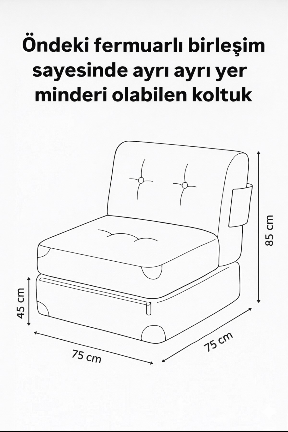 Pufymax Comfy Yeni Nesil Bohem Tekli Koltuk Yatak Olabilen Katlanır Berjer & Modüler Yer Yatağı 75x75x 85 cm Keten Yeşil