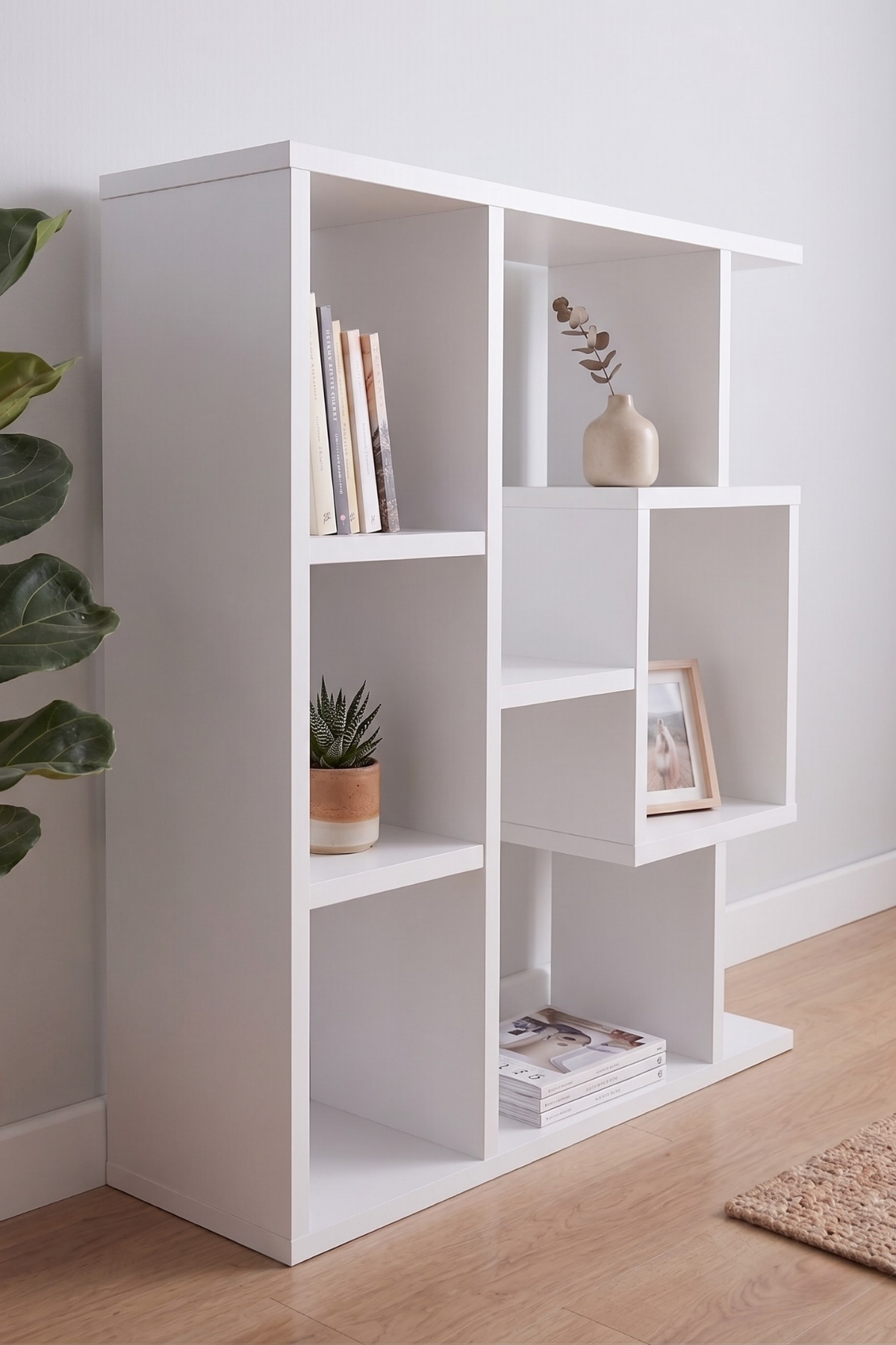 Enda Home Yegane Duvar Rafı, Duvar Kitaplığı, Dekoratif Kitaplık, Modern Kitaplık, Zeminde veya Duvarda Kullanıma Uygun Beyaz