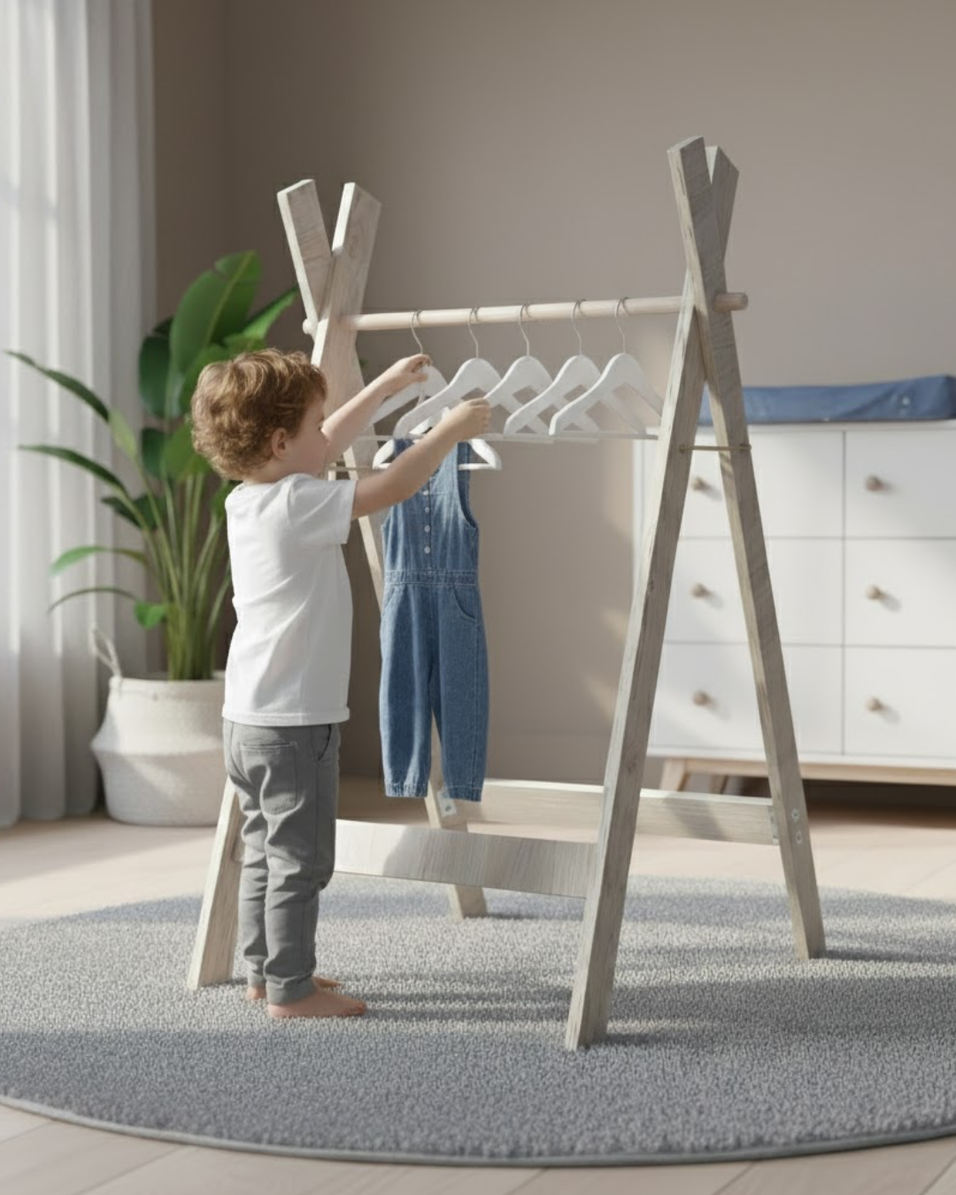 Reyo Doğal Çocuk Elbise Askılığı